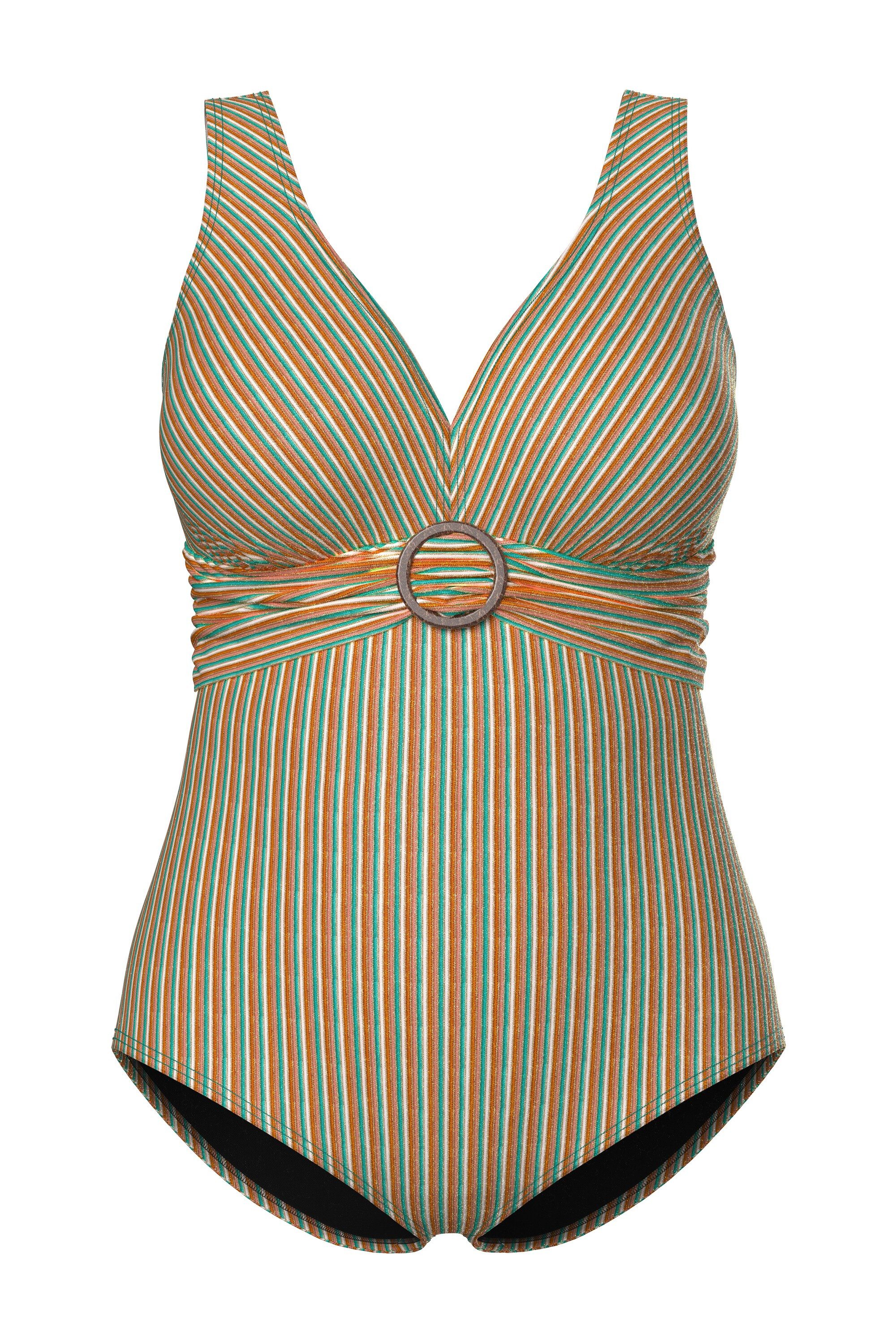 Ulla Popken Badeanzug Badeanzug Streifenstruktur Softcups Zierring günstig online kaufen