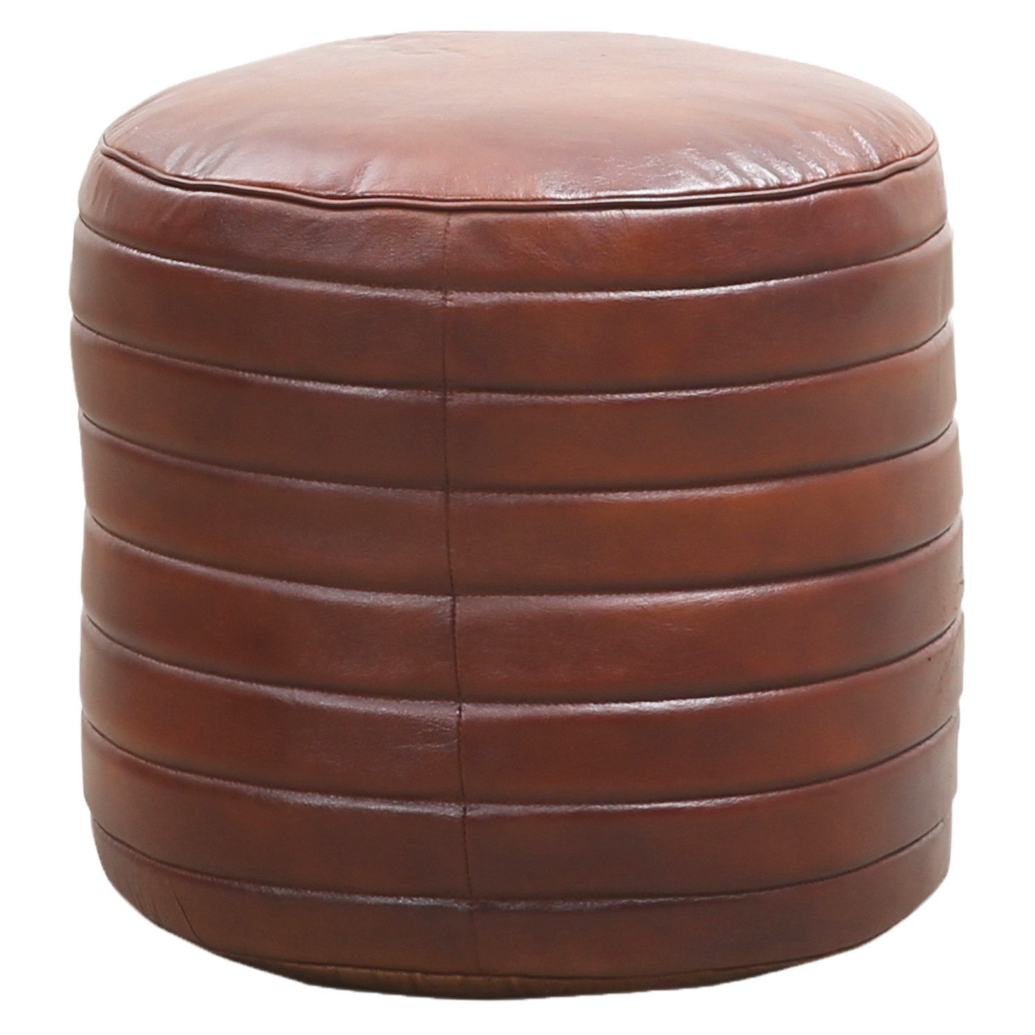 Marrakesch Orient & Mediterran Interior Pouf Vintage Pouf Sitzkissen aus Leder Janeiro rund, Handarbeit