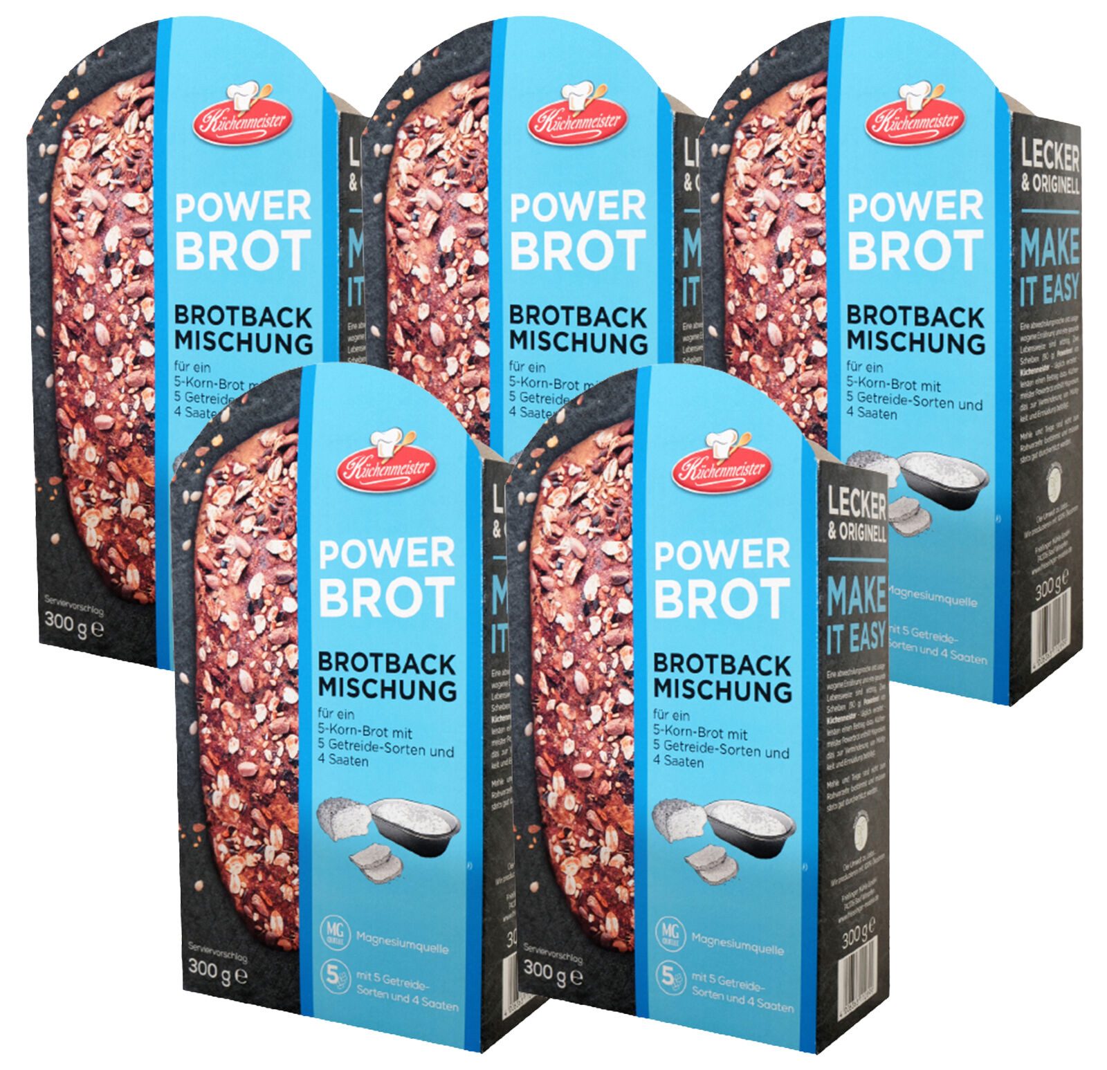 Bielmeier Backmischung Powerbrot 5 Stück á 300 g Küchenmeister, 1 x 1500 g, Made in Baden-Württemberg (SET313012)