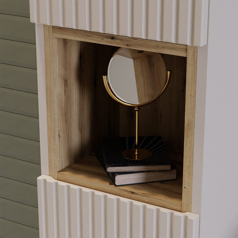 Lomadox Hochschrank NEWPORT-56-CASHMERE Badschrank in kaschmir mit Eiche, g günstig online kaufen