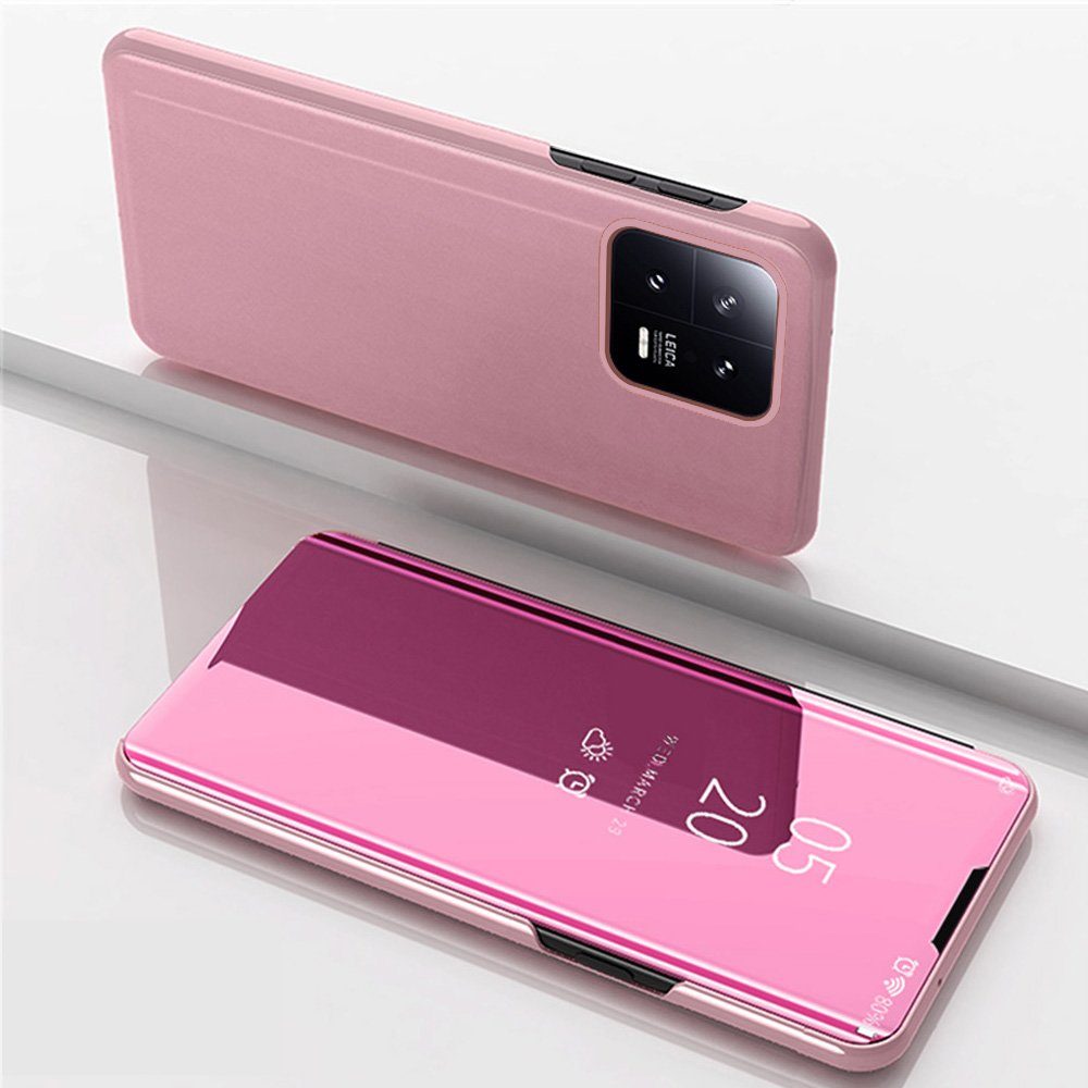 FITSU Handyhülle Spiegel Hülle für Xiaomi 13 Handytasche 6,36 Zoll, Schlanke Klapphülle, elegantes Flipcase, Handyhülle mit Standfunktion