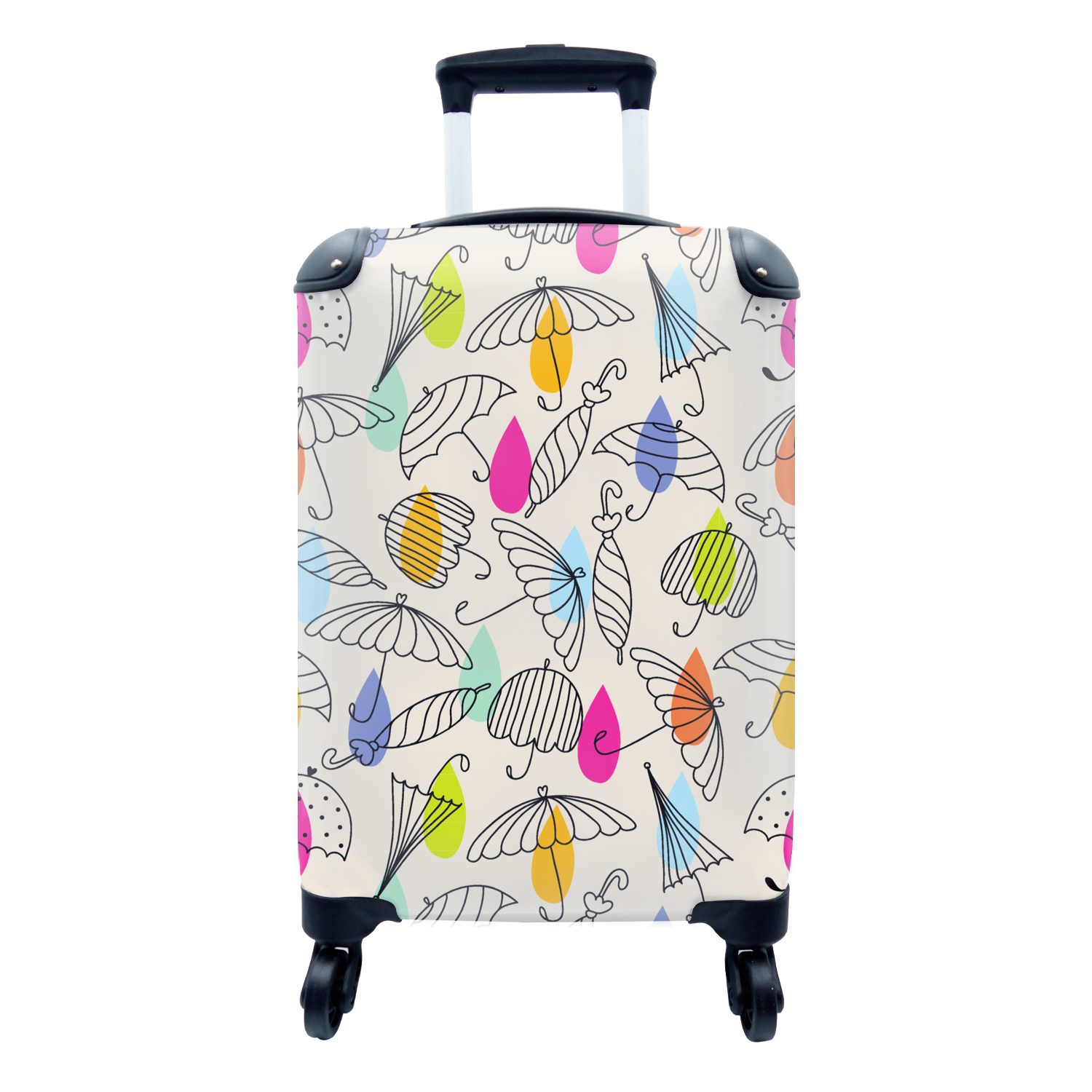 MuchoWow Handgepäckkoffer Pastell - Regenschirm - Muster, 4 Rollen, Reisetasche mit rollen, Handgepäck für Ferien, Trolley, Reisekoffer