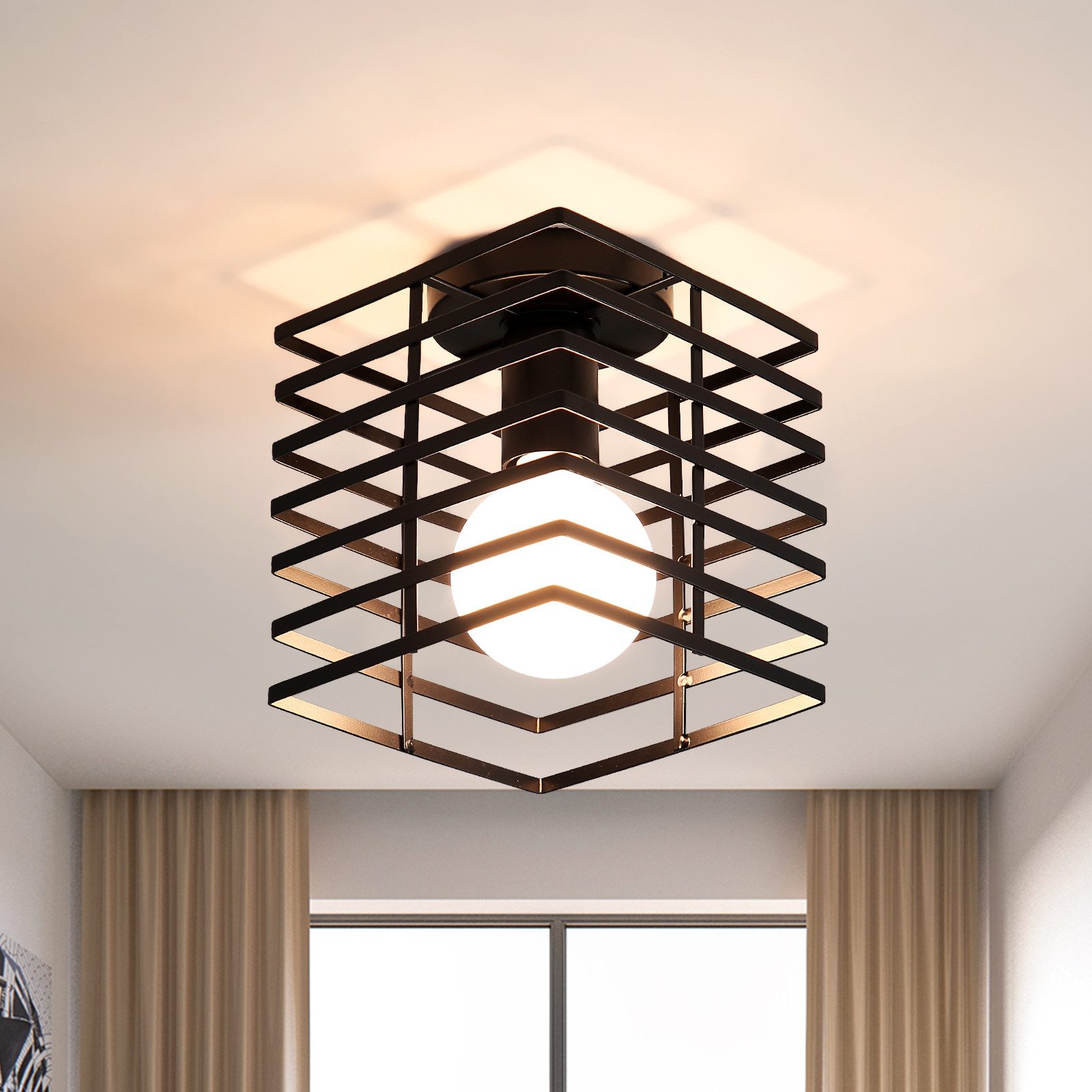 Goeco Deckenleuchte Retro-Deckenlampe, schwarze quadratische Käfiglampe, günstig online kaufen