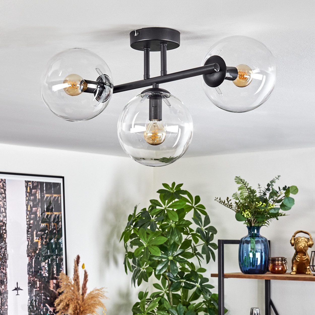 hofstein Deckenleuchte Deckenlampe aus Metall/Glas in Schwarz/Klar, ohne Le günstig online kaufen
