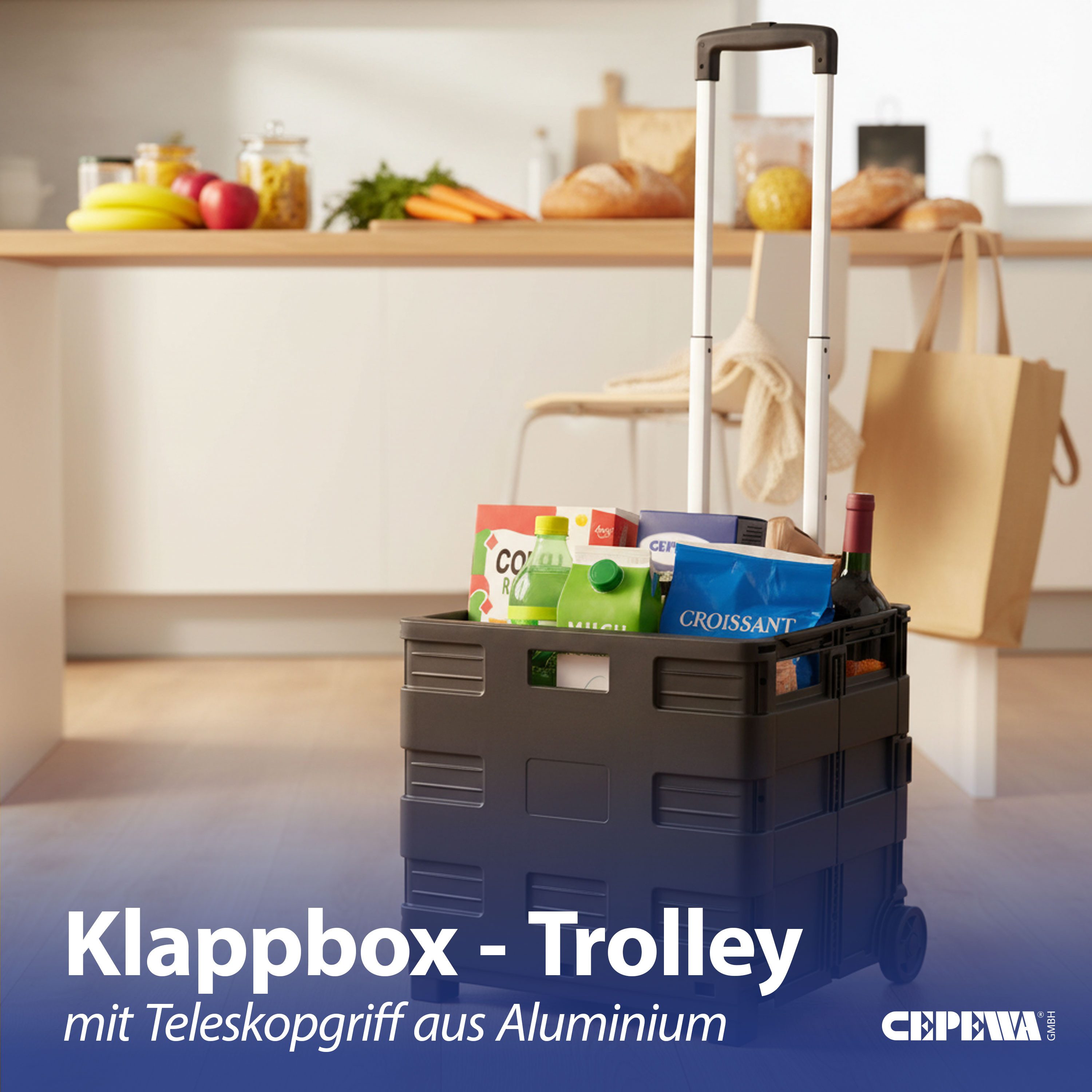 CEPEWA Einkaufstrolley Klappbox Trolley schwarz 42x40x37cm Kunststoff Alu belastbar bis 20 Kg – Bild 3 von 5