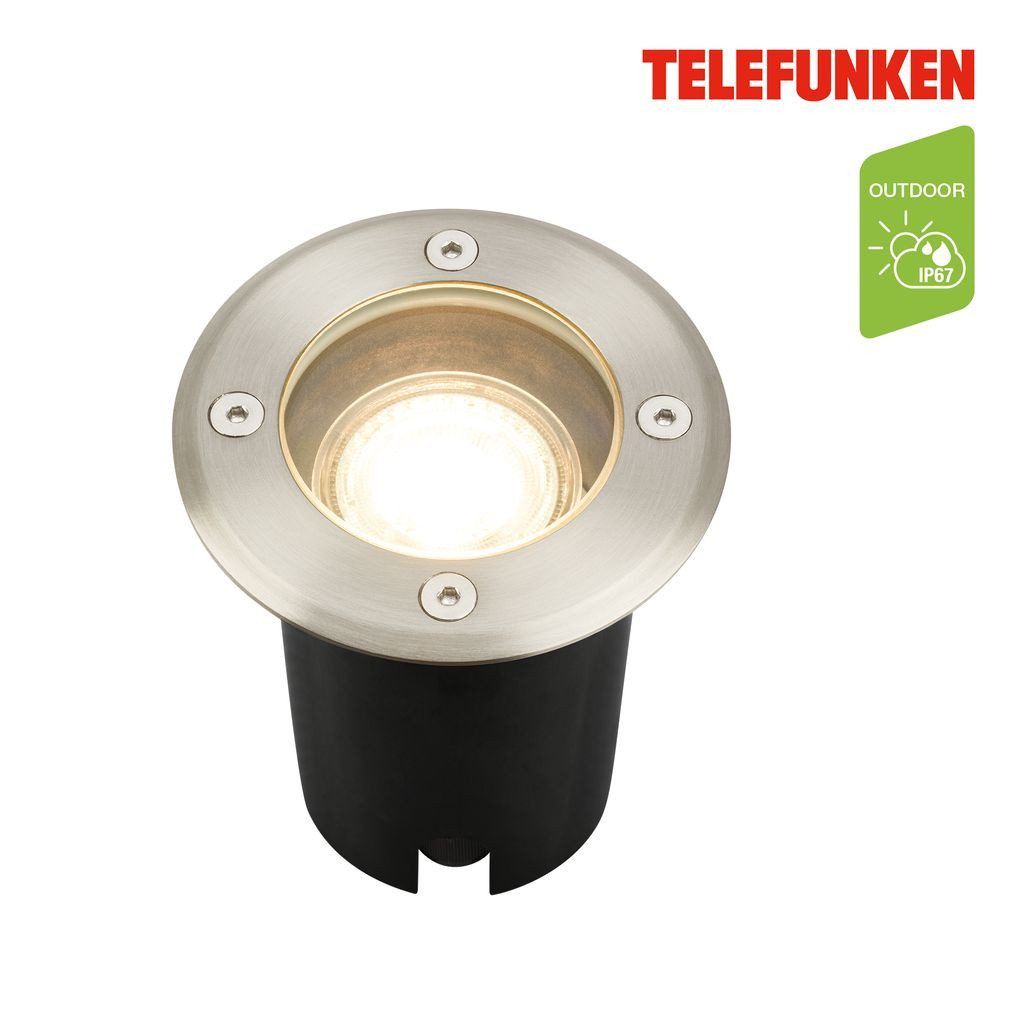 Telefunken Gartenstrahler 322702TF, ohne Leuchtmittel, 2700K - Extra-Warmweiß, Bodeneinbaustrahler Außen 10x11,5 cm Schwarz max.7W GU10 Terrasse