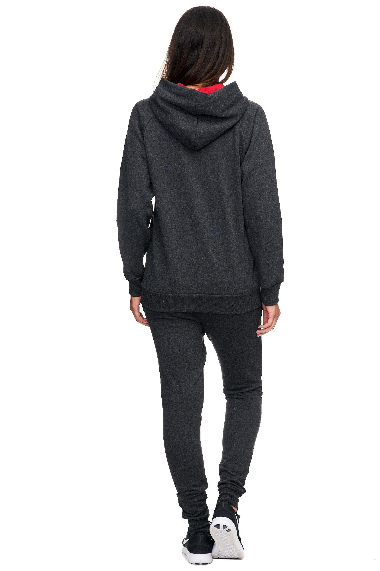 L.gonline Freizeitanzug Damen Freizeitanzug Jogginganzug Sweatwear 704 (Kapuzenjacke mit Reißverschluss, Hose, 2-tlg), Fitness Freizeit Casual