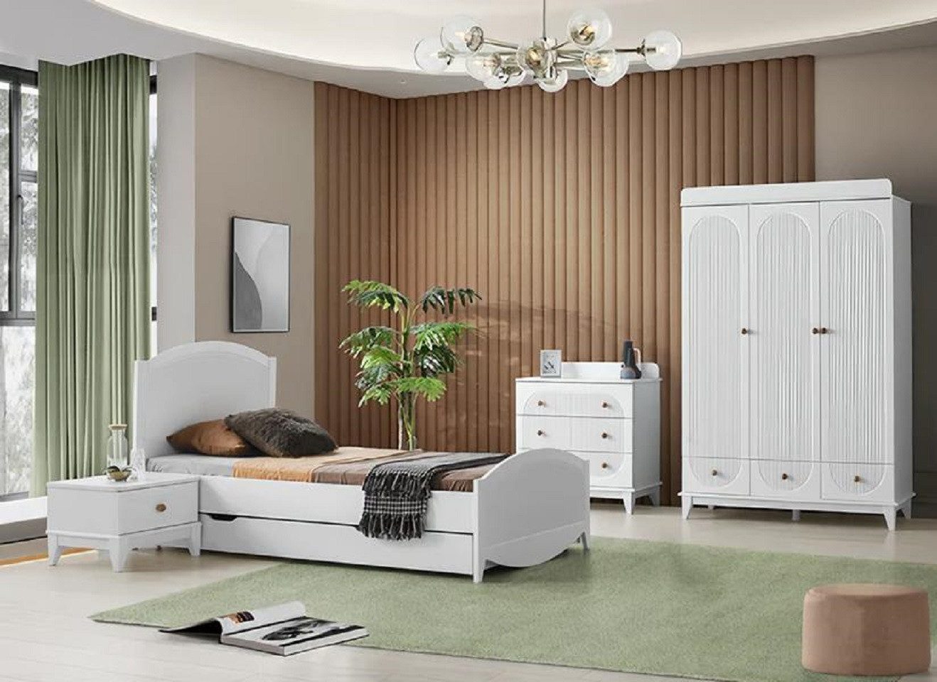 Jugendzimmer-Set Komplettmöbel für Kinderzimmer mit Kleiderschrank, Kommode und Bett