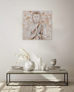 KUNSTLOFT Gemälde Blooming Well-Being 80x80 cm, Leinwandbild 100% HANDGEMALT Wandbild Wohnzimmer