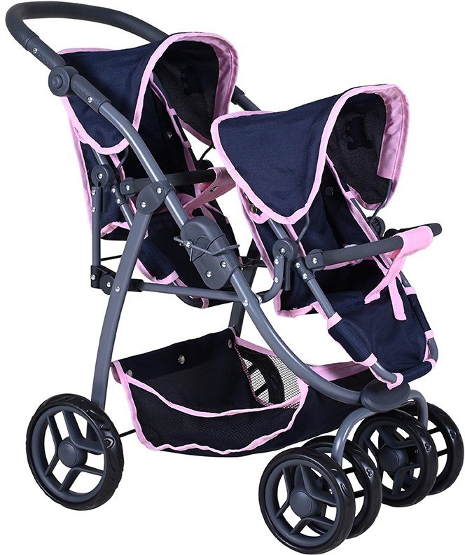 Knorrtoys® Puppen-Zwillingsbuggy Milo - Navy Pink Bear günstig online kaufen