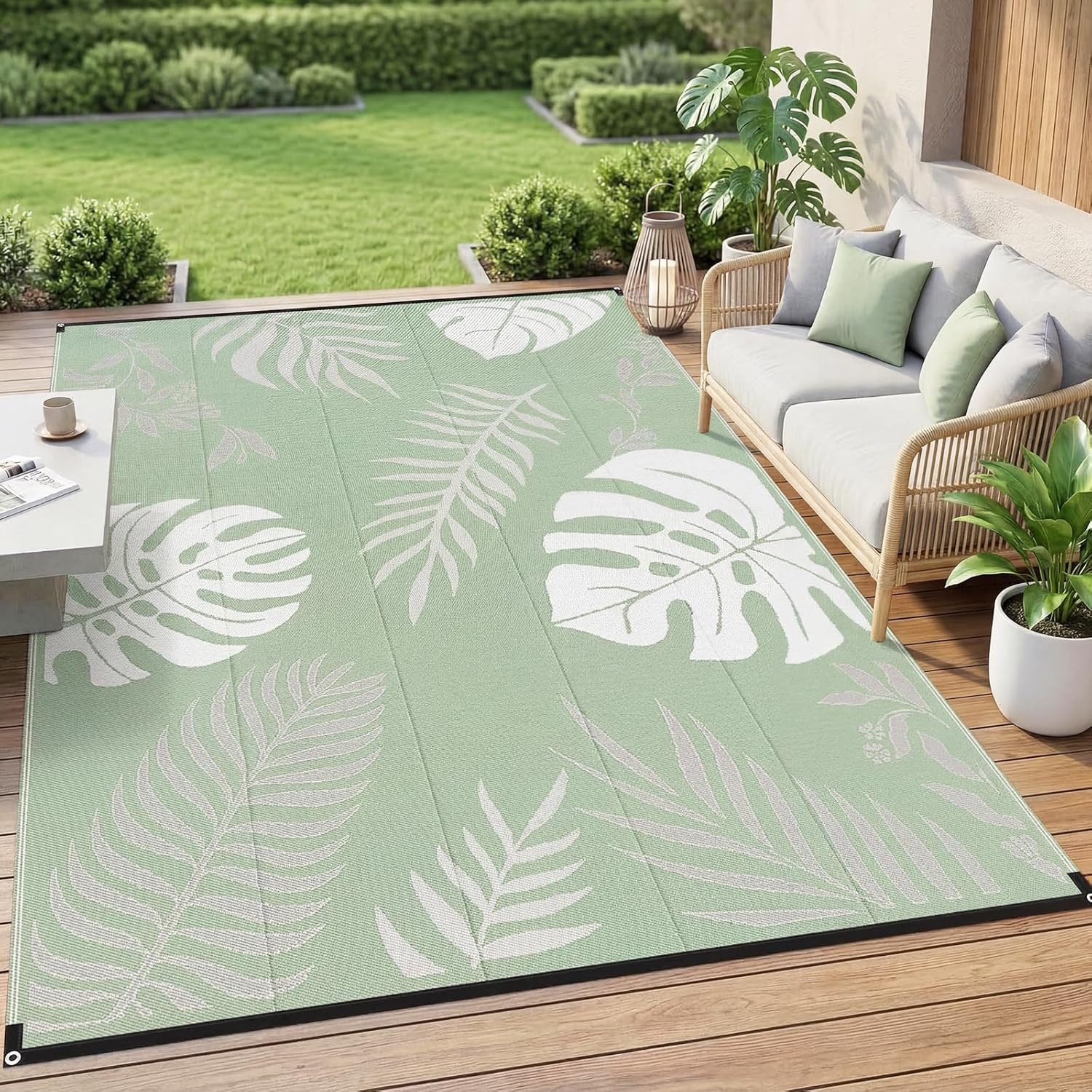 GOTGELIF Outdoorteppich 270 x 550cm Extra Größe Teppich für Balkon, Terrasse, Pool, Camping, Rechteckig, Höhe: 3 mm, Boho-Stil Flachgewebe, Doppelseitig, Wetterfest & UV-beständig