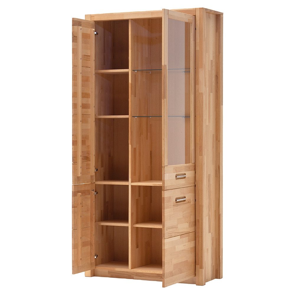 Lomadox Vitrine FOSSANO-06 inkl. LED-Beleuchtung, Kernbuche massiv geölt, keilverzinkt, Echtholz