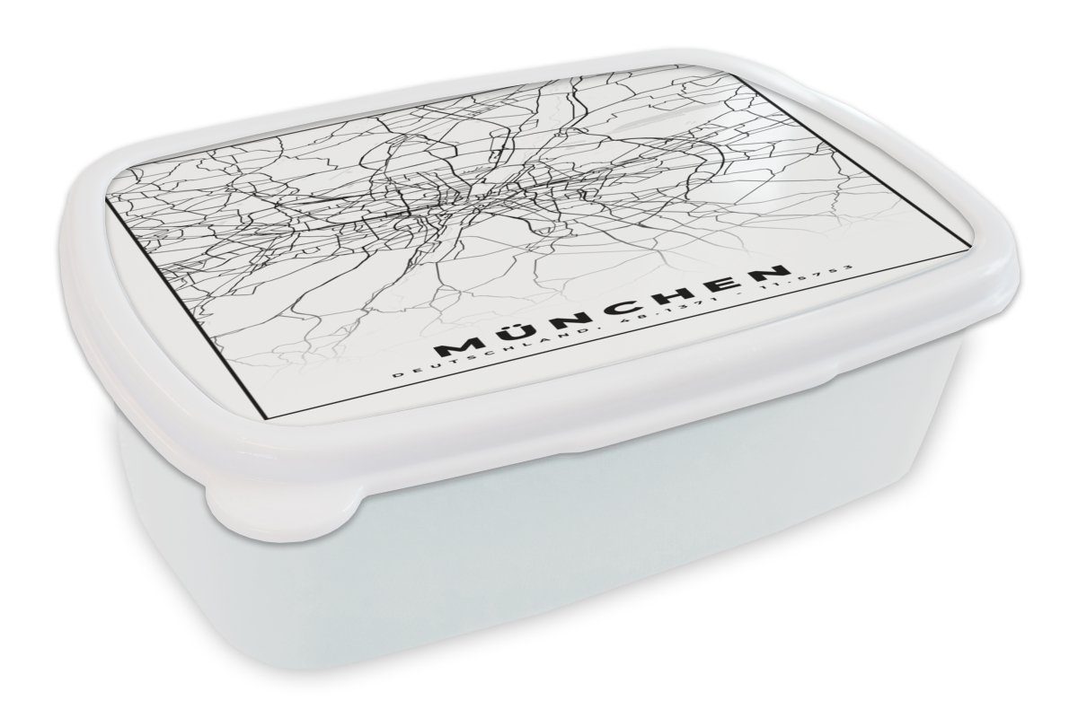 MuchoWow Lunchbox München - Karte - Stadtplan, Kunststoff, (2-tlg), Brotbox für Kinder und Erwachsene, Brotdose, für Jungs und Mädchen weiß