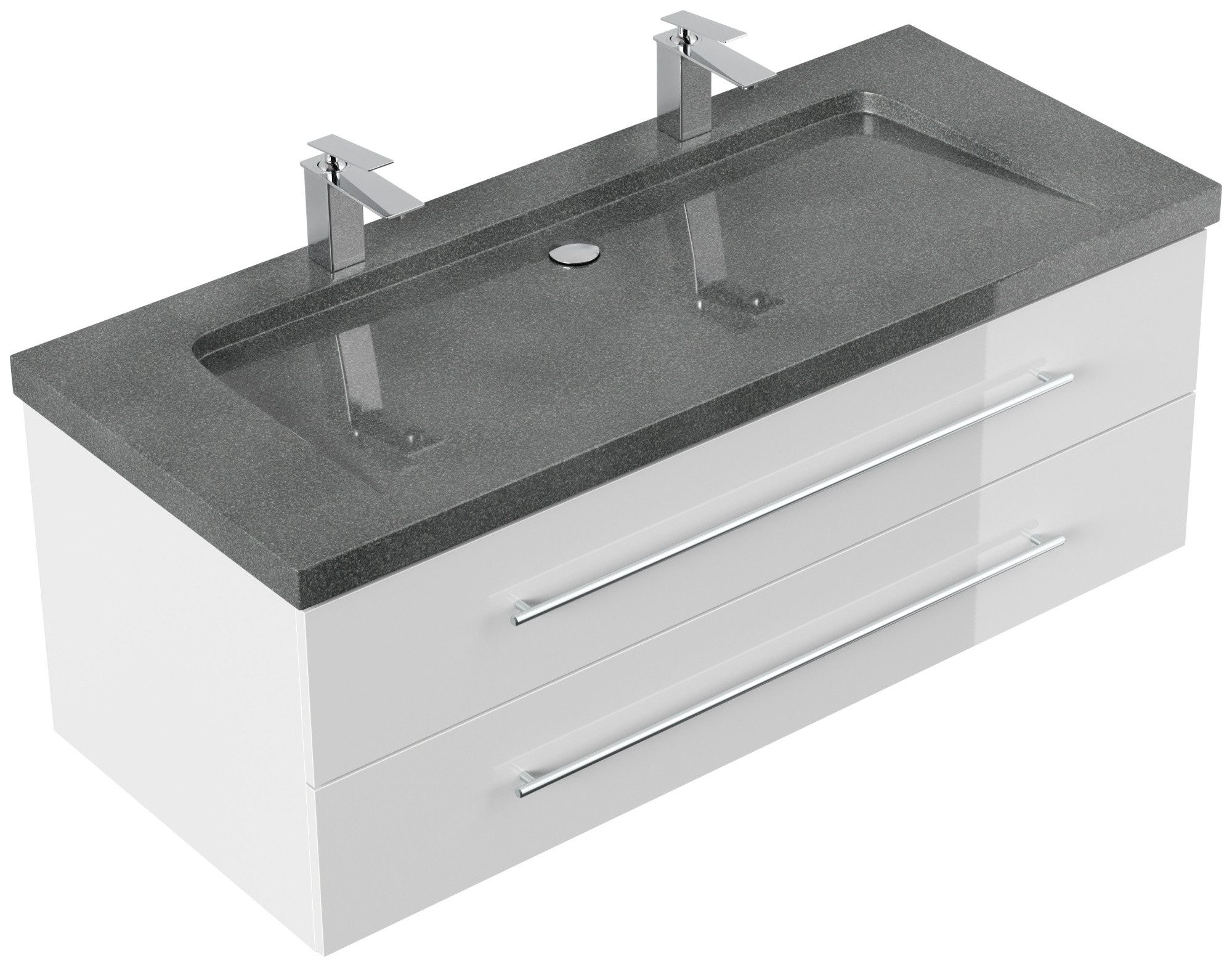 Magnolia Home Waschtisch Badmöbel Granit G654 Damo 130 cm 2 Hahnlöcher SoftClose weiß hochglanz