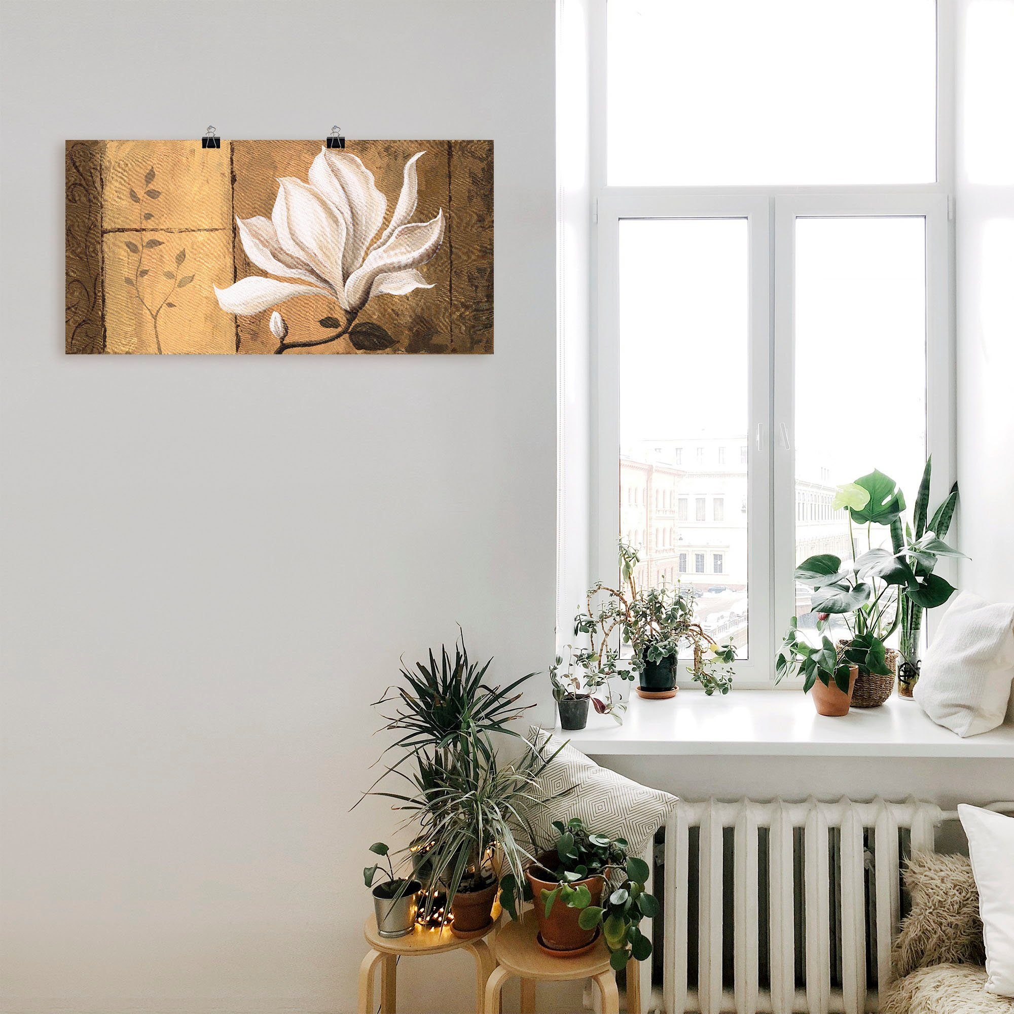 als versch. Magnolie Artland oder Alubild, in Blumen (1 Poster Gold-Braun, Leinwandbild, Wandbild Wandaufkleber an Größen St),