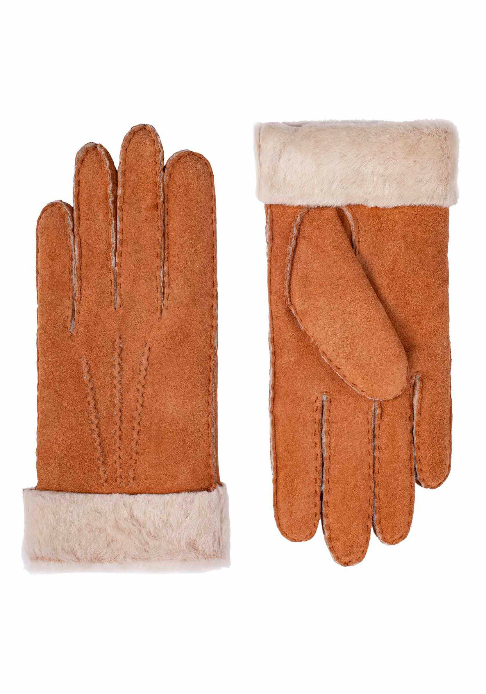 KESSLER Lederhandschuhe klassiches Design mit 3 Aufnähten und breitem  Umschlag, Warmer Handschuh aus naturgewachsenem Lammfell