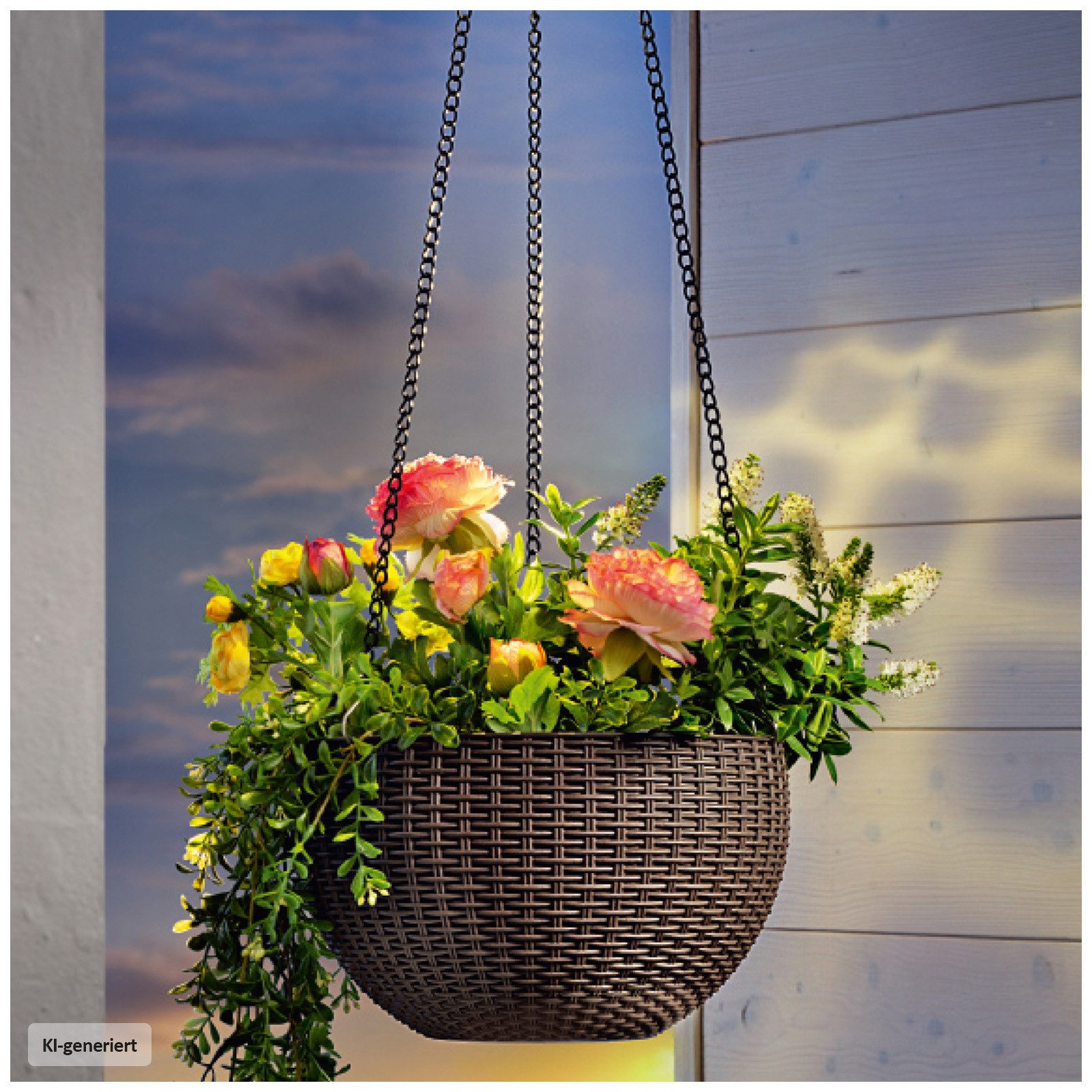 HTI-Living Blumenampel Blumenampel 2er Set Rattanoptik Braun (Set, 2 St., 2 Blumenampeln), Blumentopf hängend Kunststoff – Bild 3 von 3