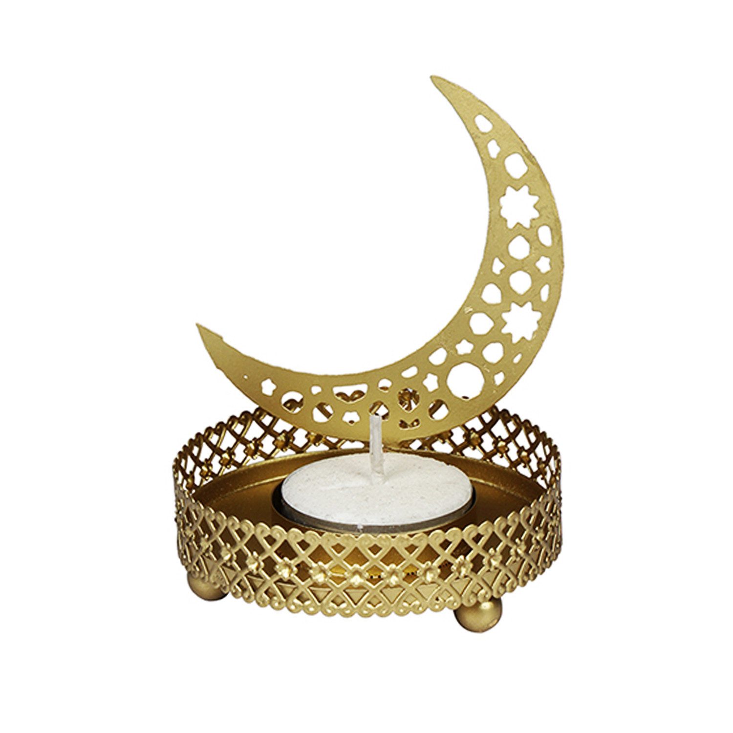 Marrakesch Orient & Mediterran Interior Teelichthalter Photophore à motif lune en métal doré non traité, style oriental, 8 cm (1 St), Handarbeit – Bild 4 von 5