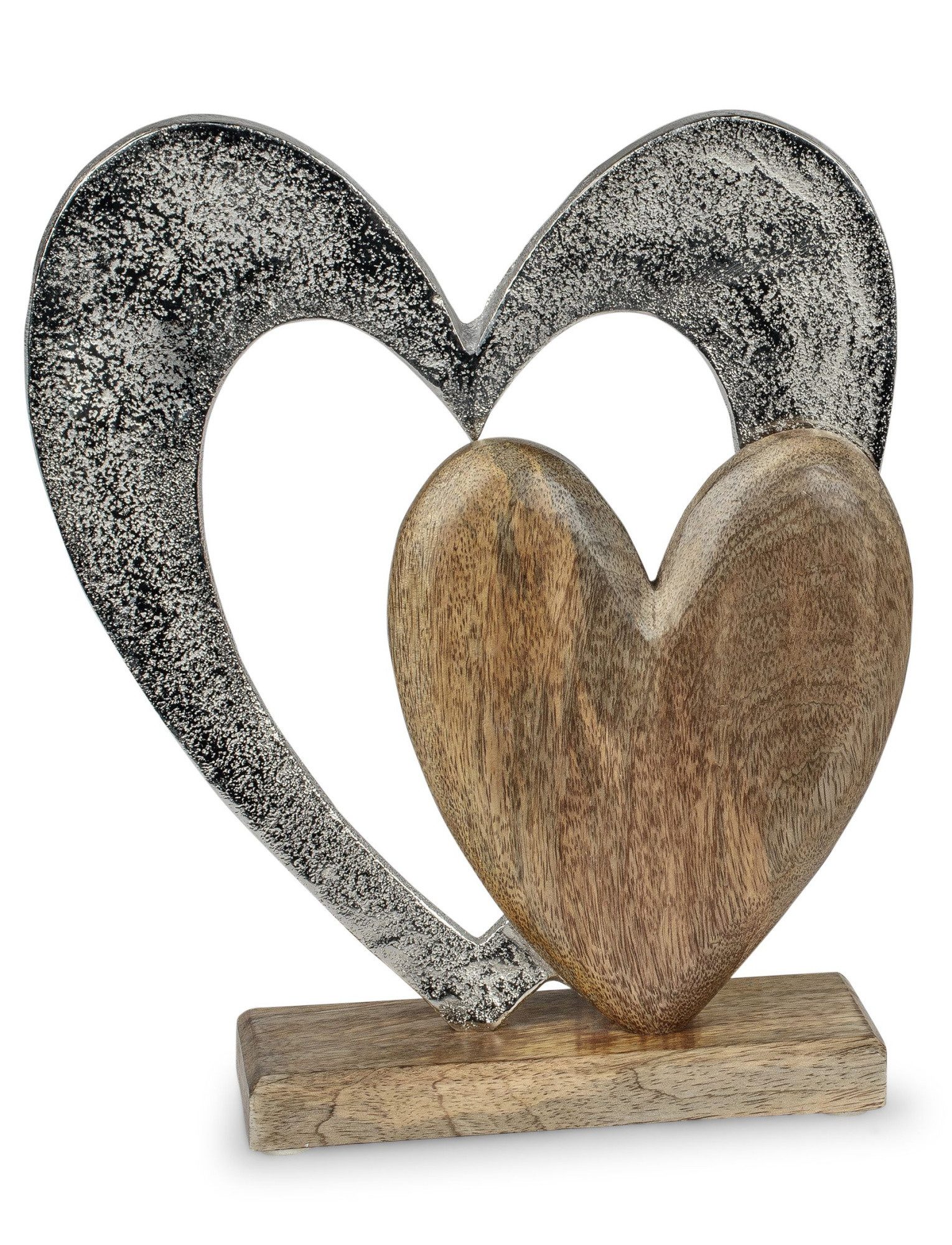 formano Dekoobjekt "Liebe mit 2 Herzen" 32 cm – Mangoholz & Aluminium – 538598, stilvolle Herz-Dekoration für Wohnzimmer & Flur