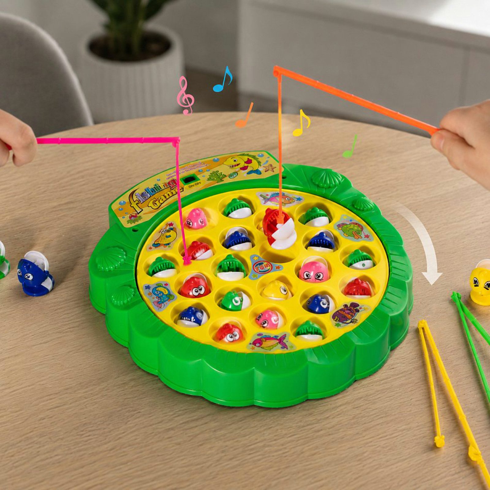 Haushalt International Spiel Angelspiel Kinderspiel 26tlg Kunststoff elektrisch, 4 Angeln, drehend, 21 Fische, Spielspaß