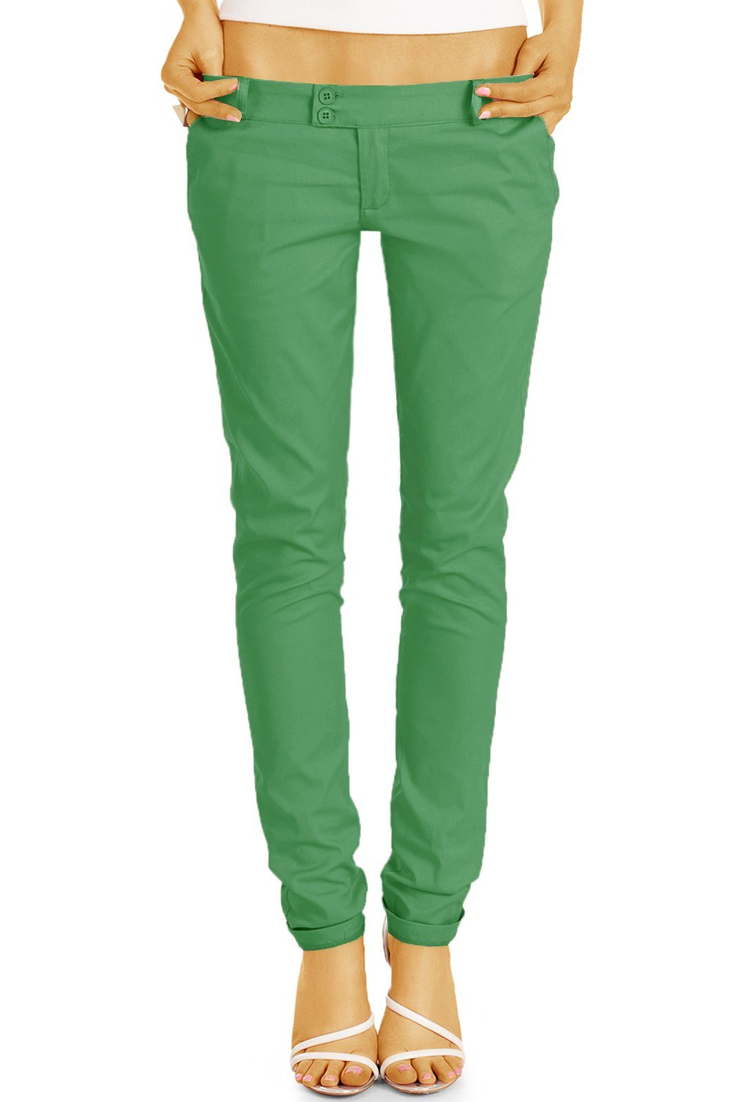 Hüfthosen röhrige Stoffhose slim fit sportlich Damenhosen, elegant styled / grün be h15a