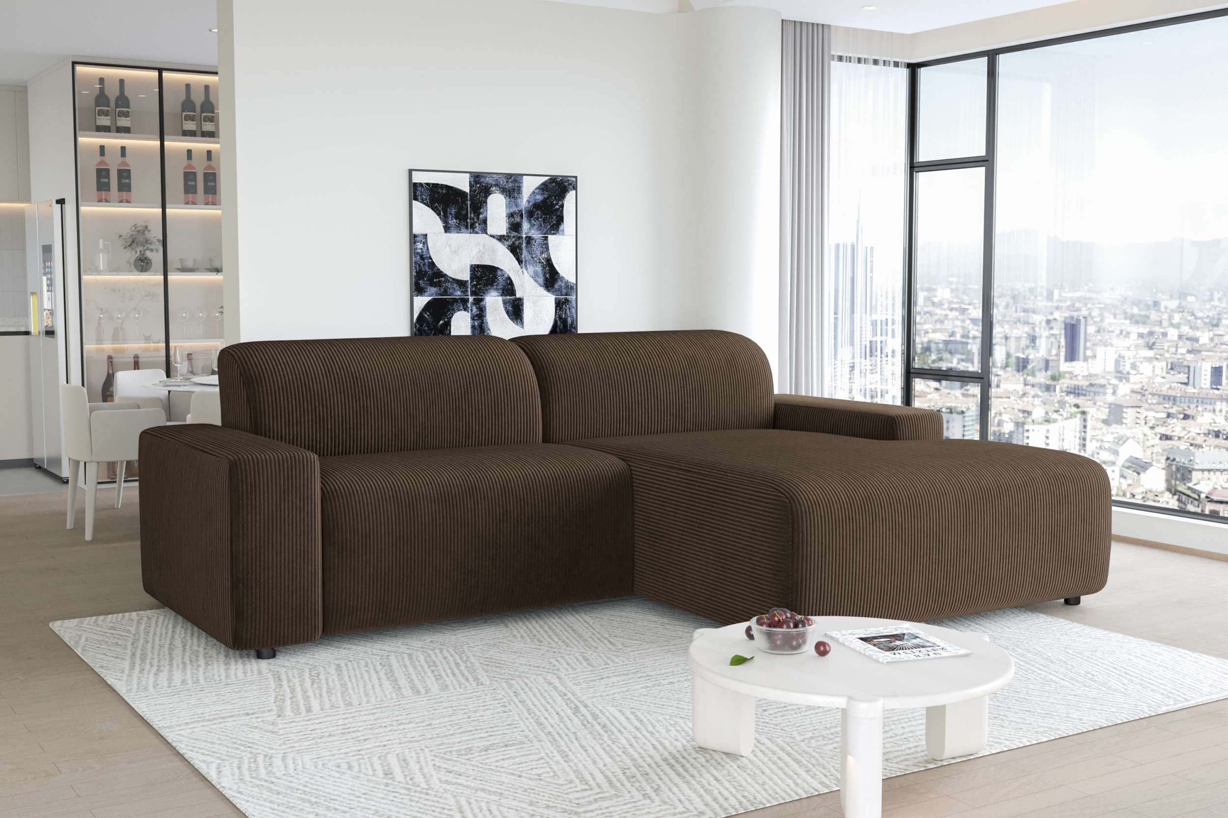 99rooms Ecksofa Tivoli, Sofa L-Form, Eckcouch, wählbar mit/ohne Kissen, Rundumbezug aus gepolstertem Cordstoff POSO