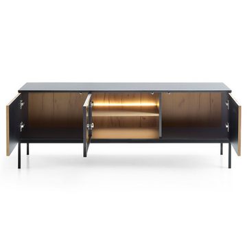 Lomadox Wohnwand SIBARI-160, (2-St), Sideboard, TV-Lowboard, schwarz, Wotan Eiche Nb., grifflos