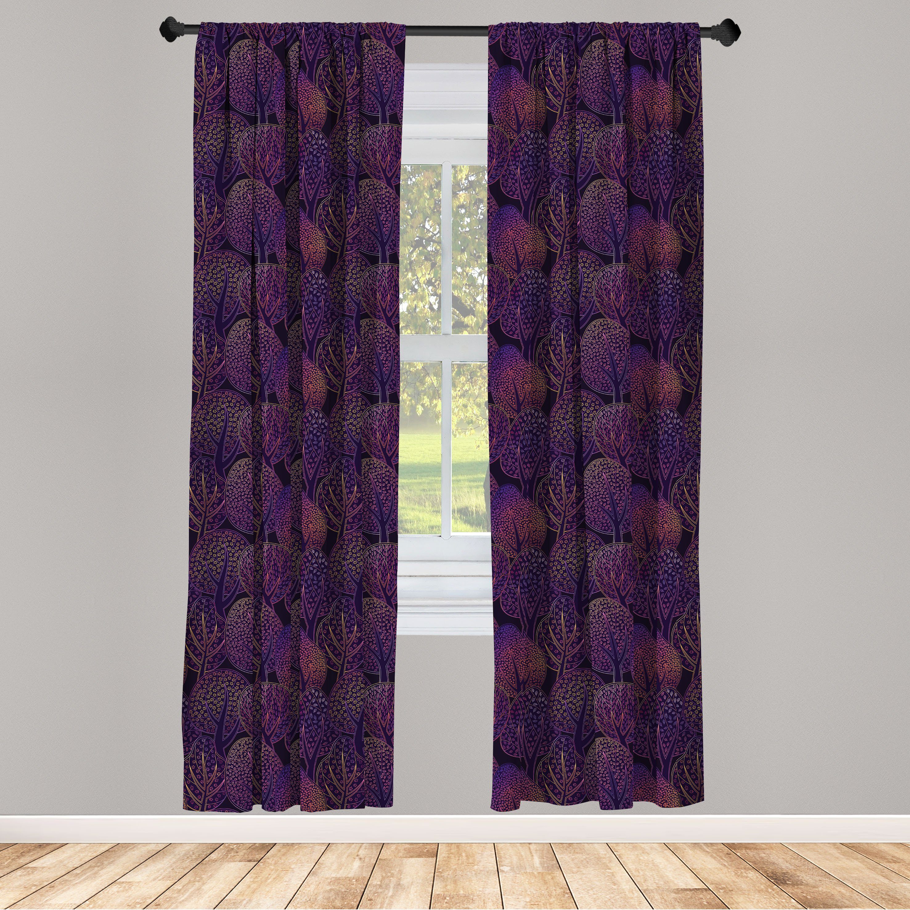 Gardine Vorhang für Wohnzimmer Schlafzimmer Dekor, Abakuhaus, Microfaser, Dunkelviolett Wald Bunte Muster