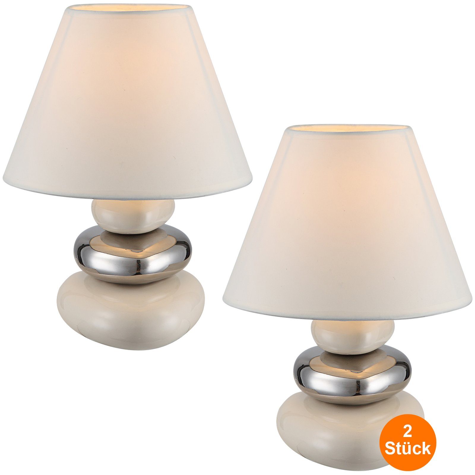 bmf-versand Tischleuchte Nachttischlampe 2er Set Modern Schlafzimmer Tischlampe Lampenschirm, mit Schalter, beige, ohne Leuchtmittel, Lichtfarbe ist abhängig vom Leuchtmittel, Nachttischleuchte