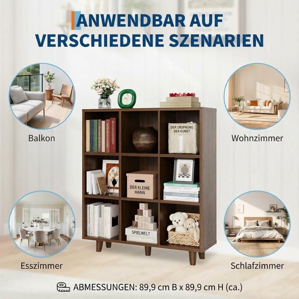 GarveeMore Bücherregal Würfelregal mit 9 Fächern 95x30x108cm – Bild 5 von 5