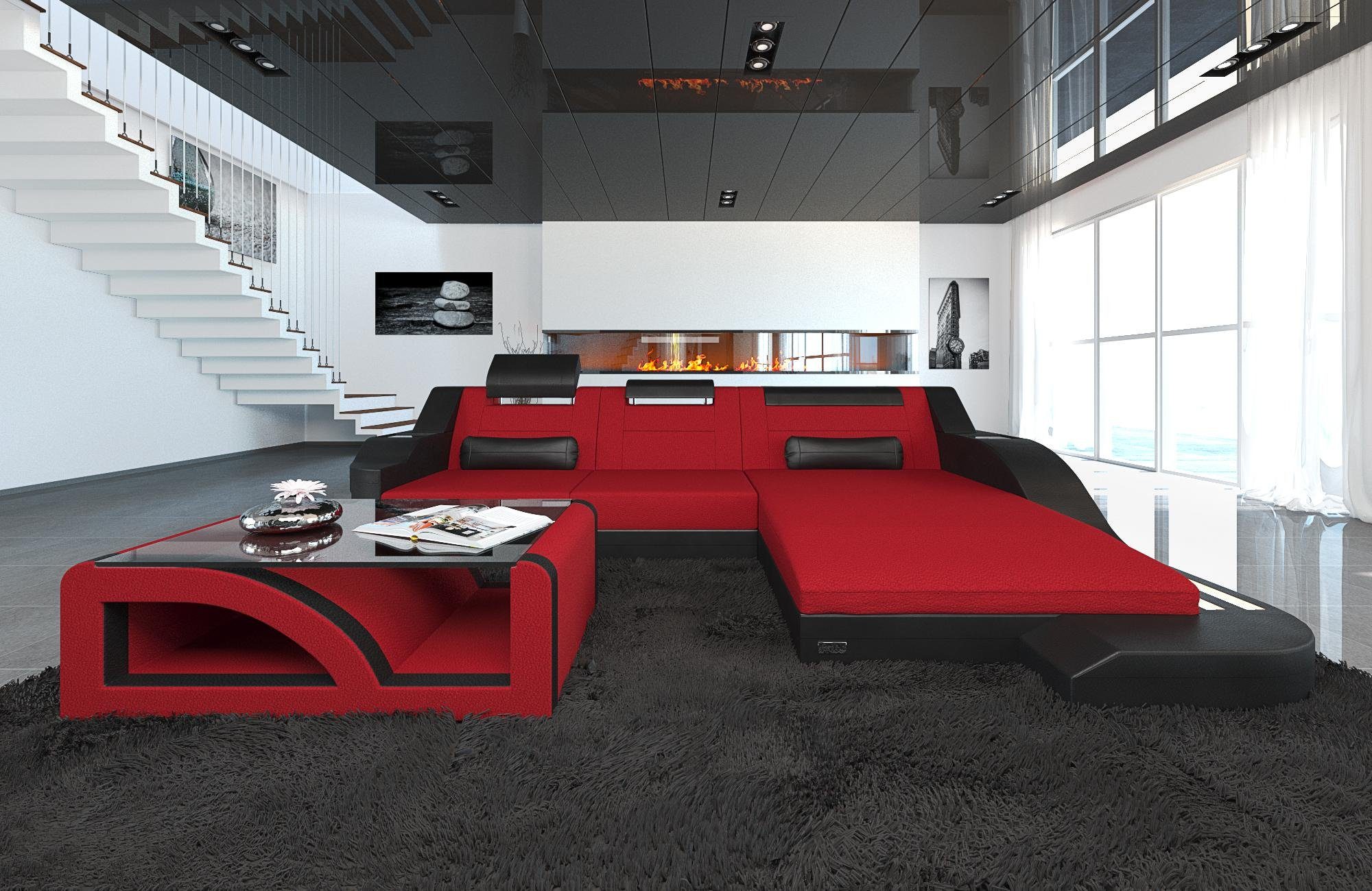 Sofa Dreams Ecksofa Stoffsofa Couch Stoff Polstersofa Palermo L Form, mit LED, ausziehbare Bettfunktion, Designersofa