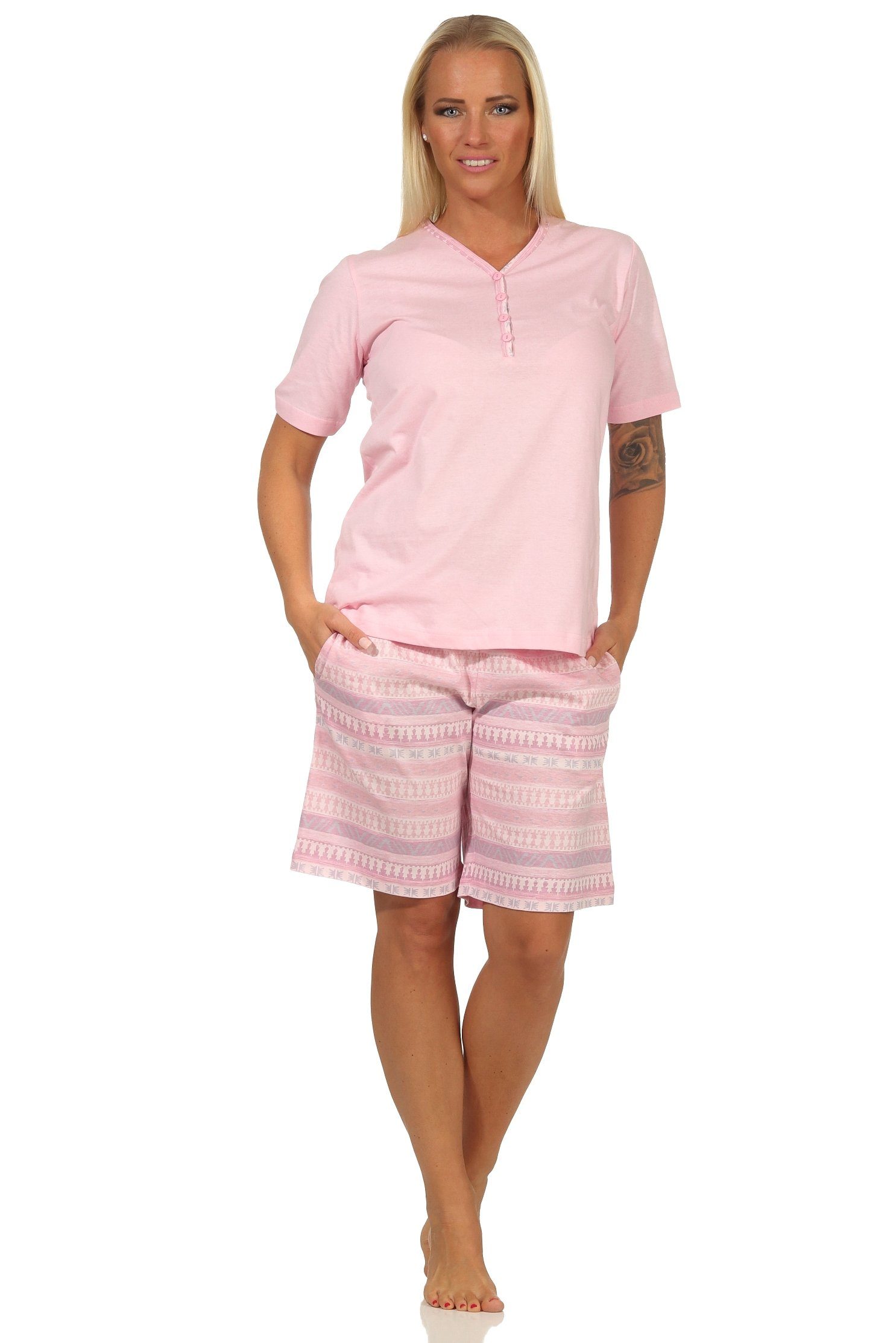- in Normann rosa auch Übergrößen Pyjama Shorty kurzarm Ethnolook Damen Pyjama