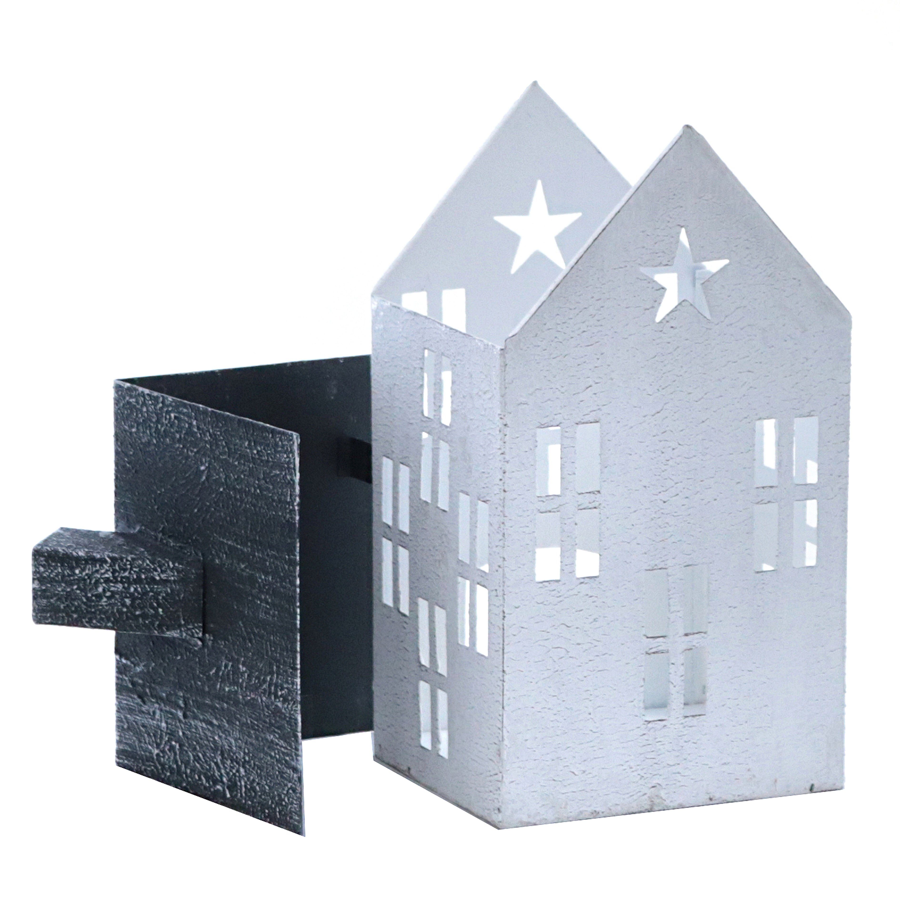 Spetebo Kerzenlaterne Metall Haus Kerzenhalter Lampion 14 cm 23 (Set, / 3-teilig), - 3 Deko 3er mit Windlicht Set - weiß St., / Stern Außen 36 Windlicht