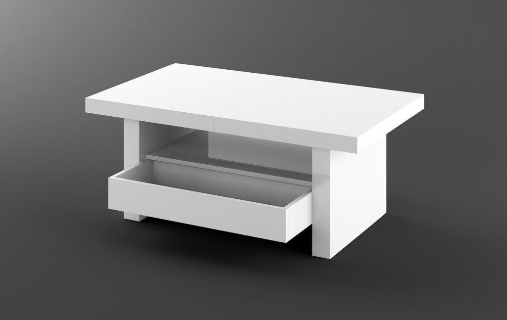 Couchtisch Aversa H-111 Weiß Hochglanz höhenverstellbar ausziehbar designimpex Schublade
