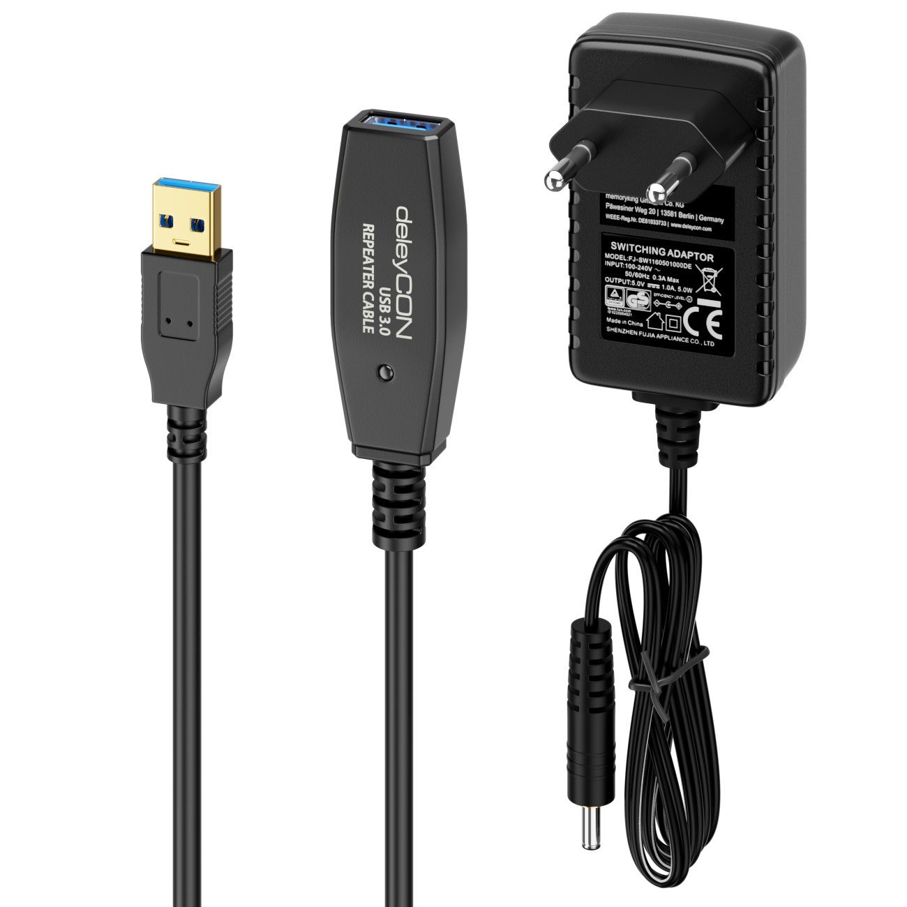 deleyCON »deleyCON 15m Aktive USB Verlängerung mit 2 Signalverstärker &  Netzteil USB 3.0« USB-Kabel online kaufen | OTTO