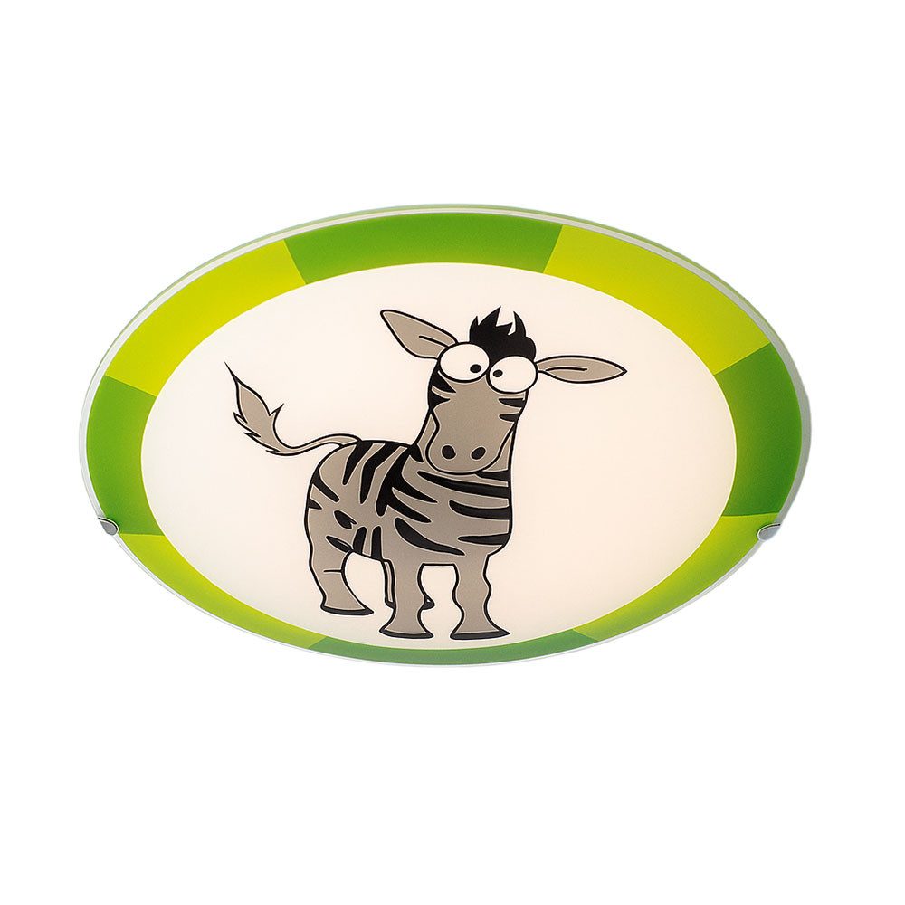 EGLO Deckenleuchte, Leuchtmittel nicht inklusive, Kinderlampe Deckenleuchte Wandlampe Glas grün weiß Zebra Motiv D 25 cm
