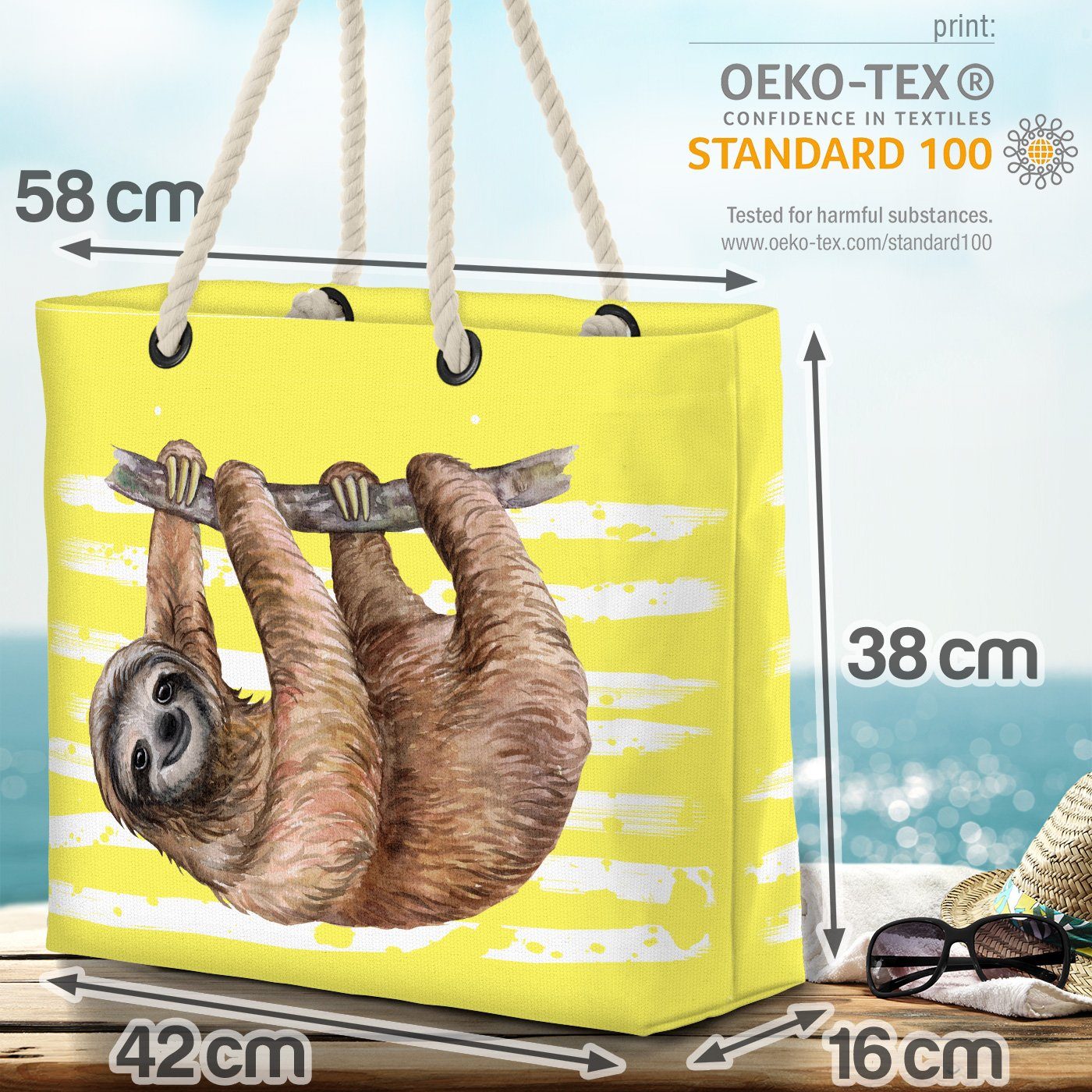 VOID Safari Faultier gelb Strandtasche Regenwald Tier Beach Faul Sommer Shopper Bag Tropen (1-tlg),