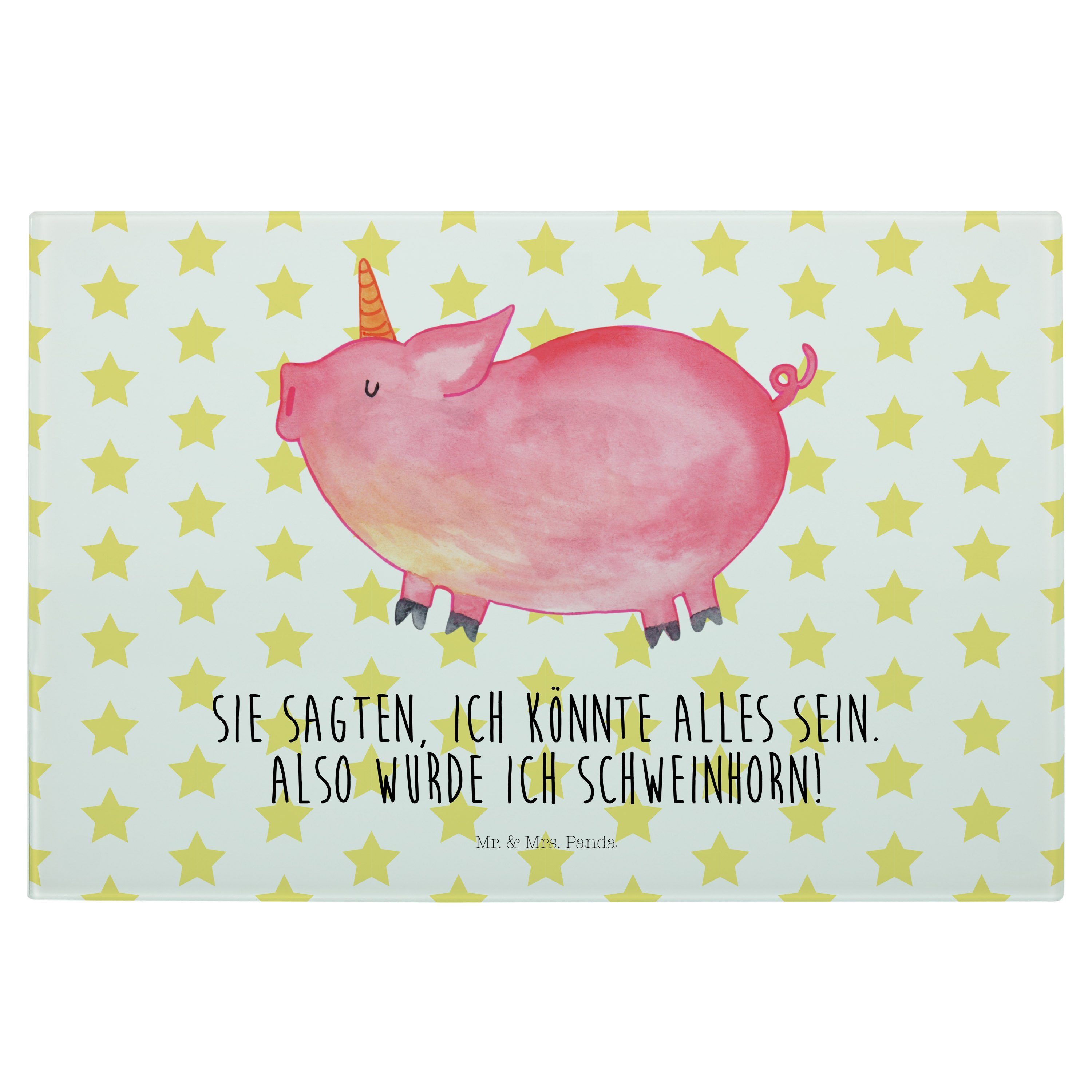 Schweinhorn Premium (1-St) Schneidebrett, Weiß Glas, Einhorn - Piggy, Mr. Servierbrett & Mrs. - U, funny, Panda Geschenk,