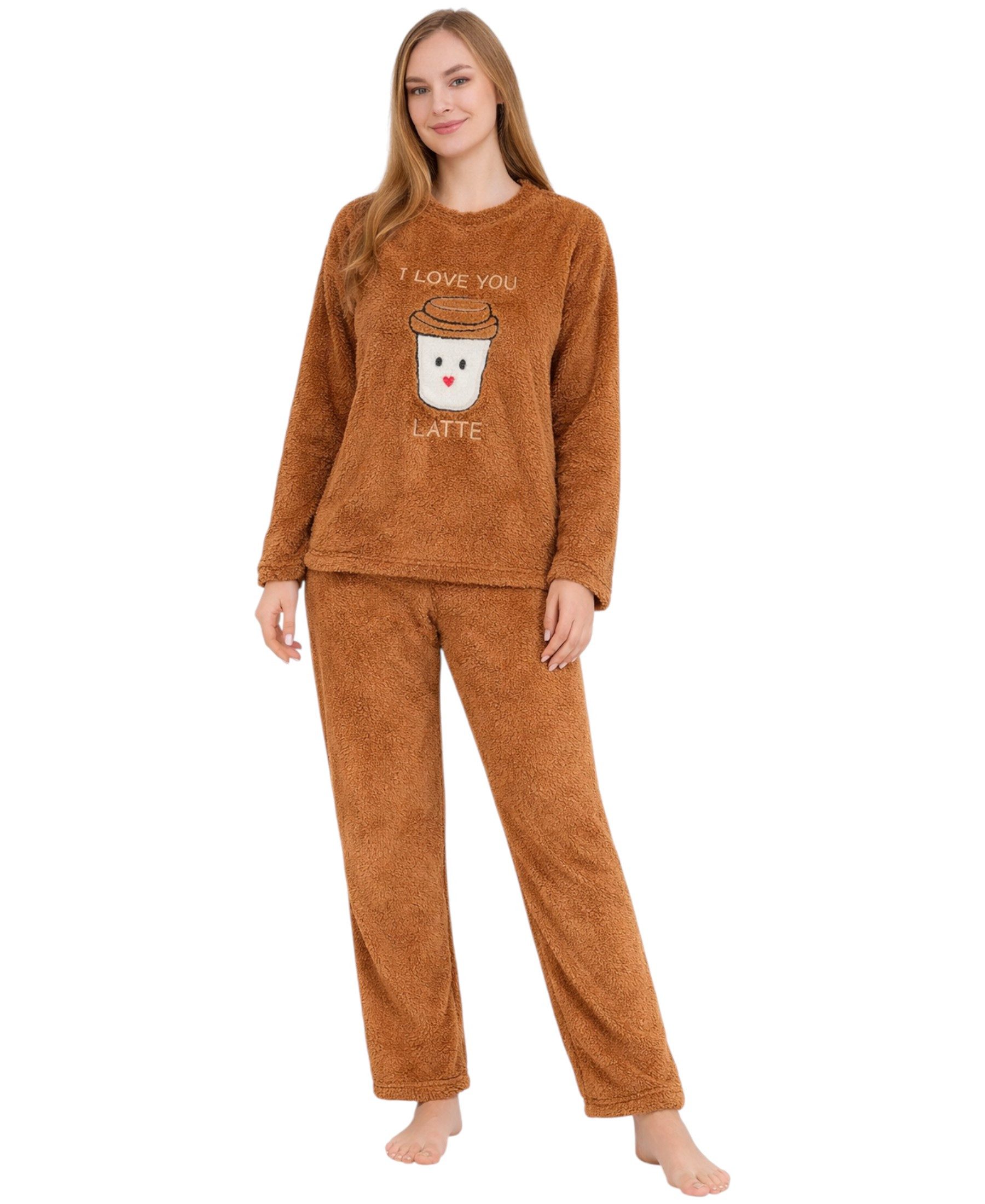 Hausanzug Damen Winter Pyjama Set aus Plüsch, weicher Zweiteiler