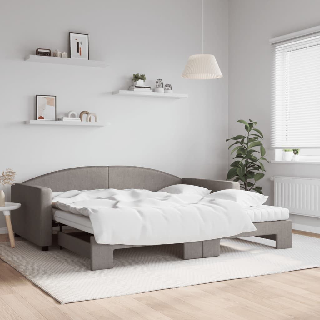 vidaXL Bett, Tagesbett Ausziehbar mit Matratzen Taupe 100x200 cm Stoff günstig online kaufen
