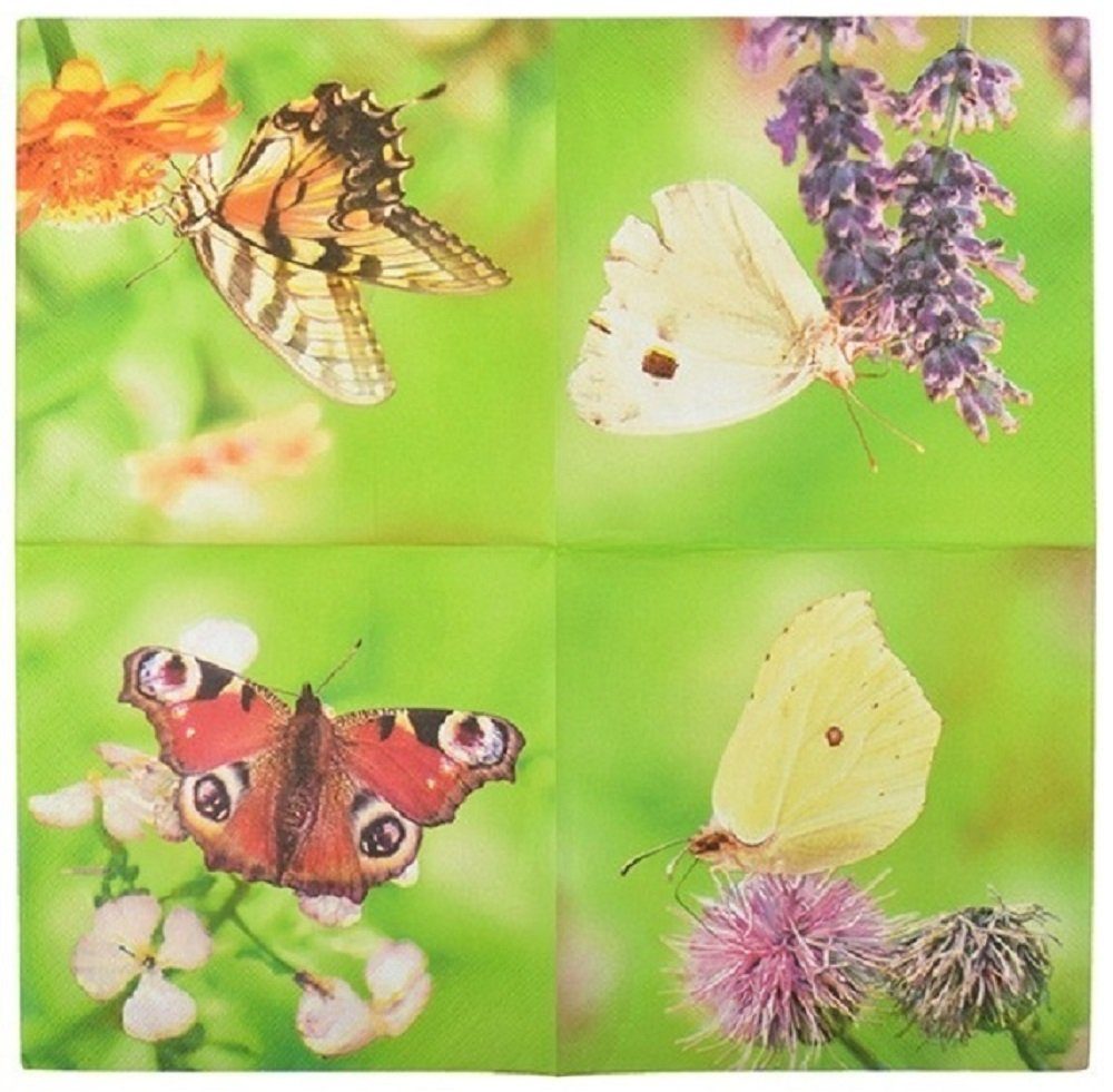Linoows Papierserviette 20 Servietten Frühling mit Blumen und Schmetterlingen, (Packung), Motiv Karibik Sommer mit leckeren farbenfrohen Cocktails