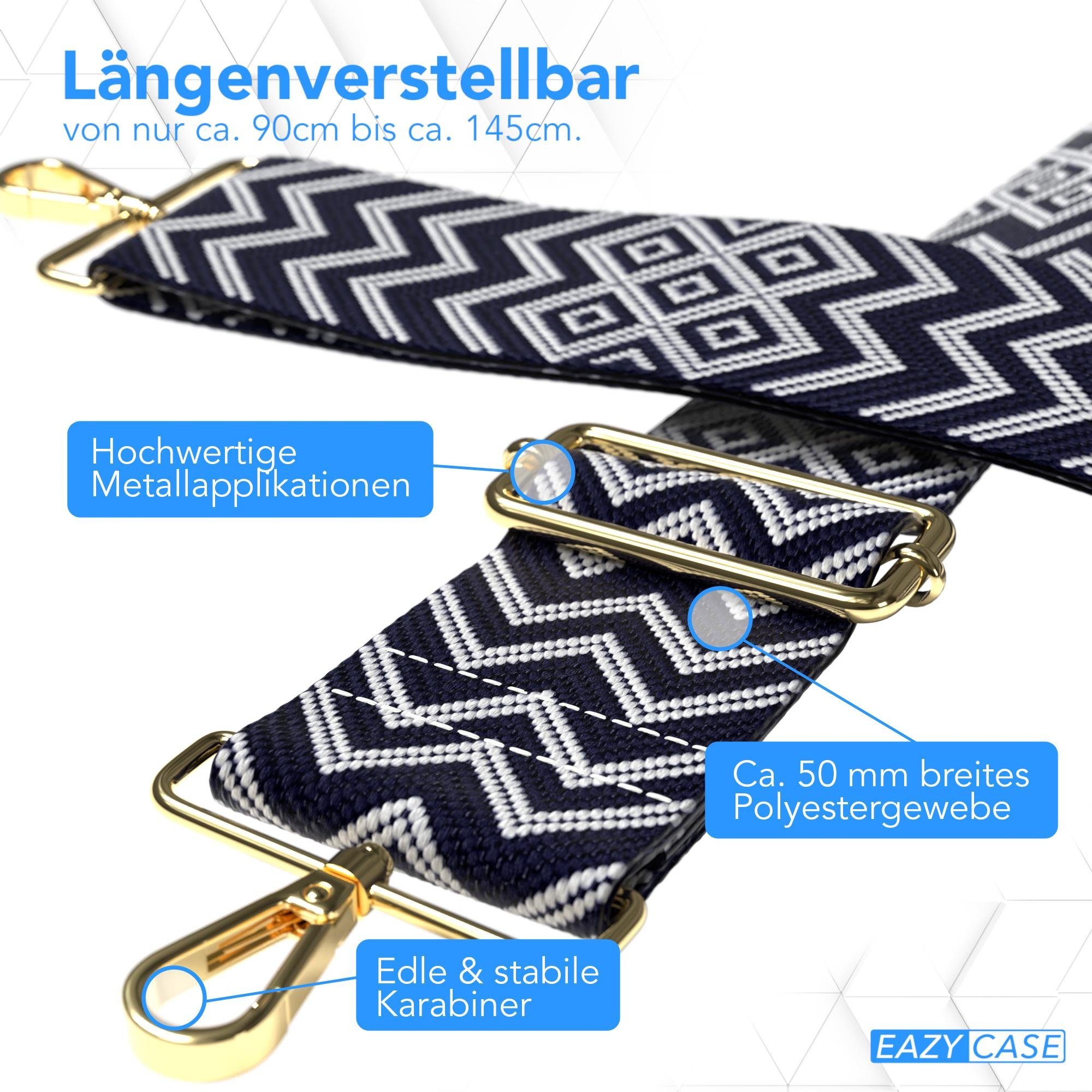 EAZY CASE Schulterriemen Gold Weiß Handytaschenband Schultergurte - Smartphonekette gemustert Taschen / Schultertasche Blau Bag für Metall Weiß Cross Blau