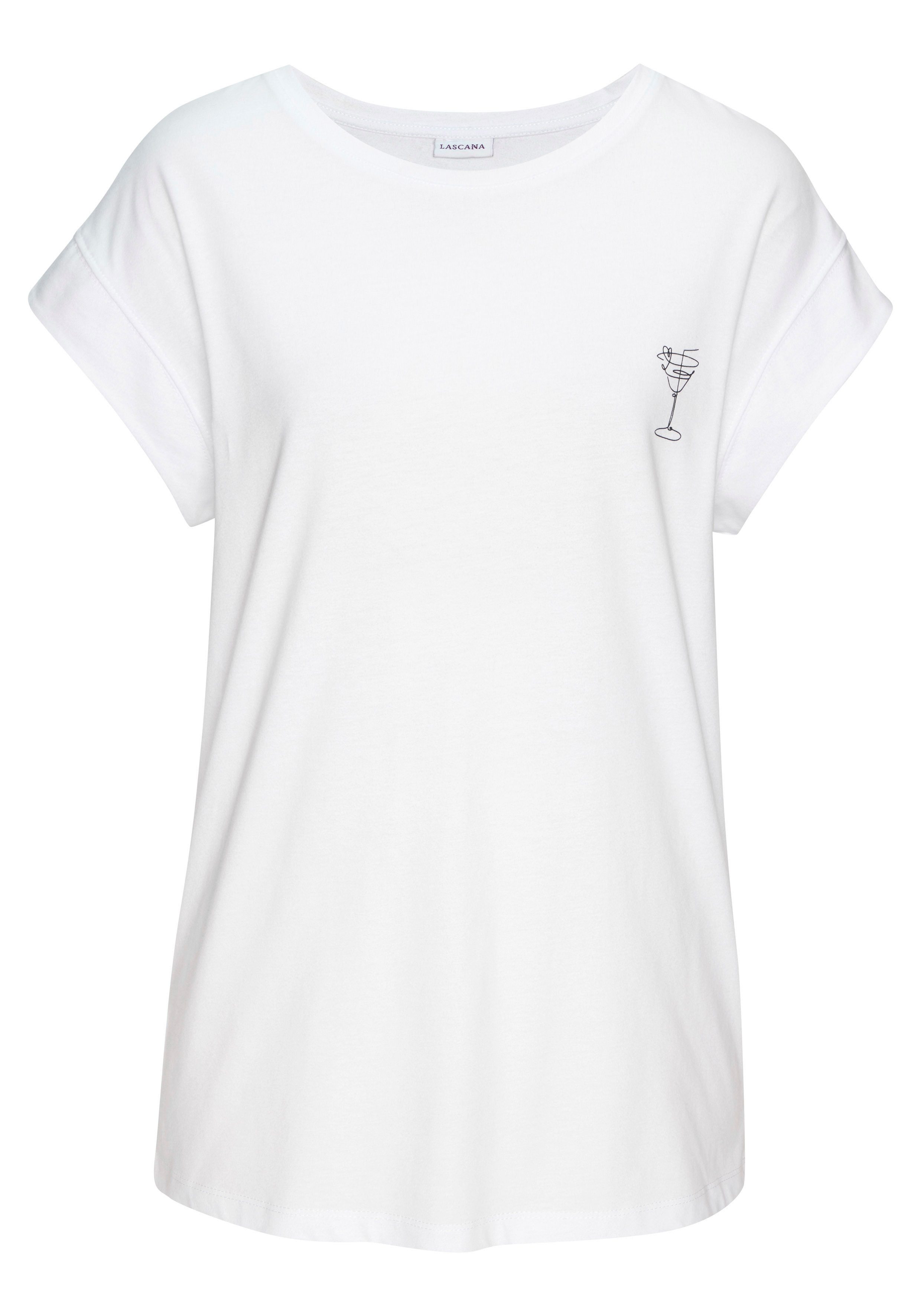 LASCANA Kurzarmshirt mit dezentem Frontdruck, T-Shirt aus Baumwolle, Printshirt, Basic. € 24,99