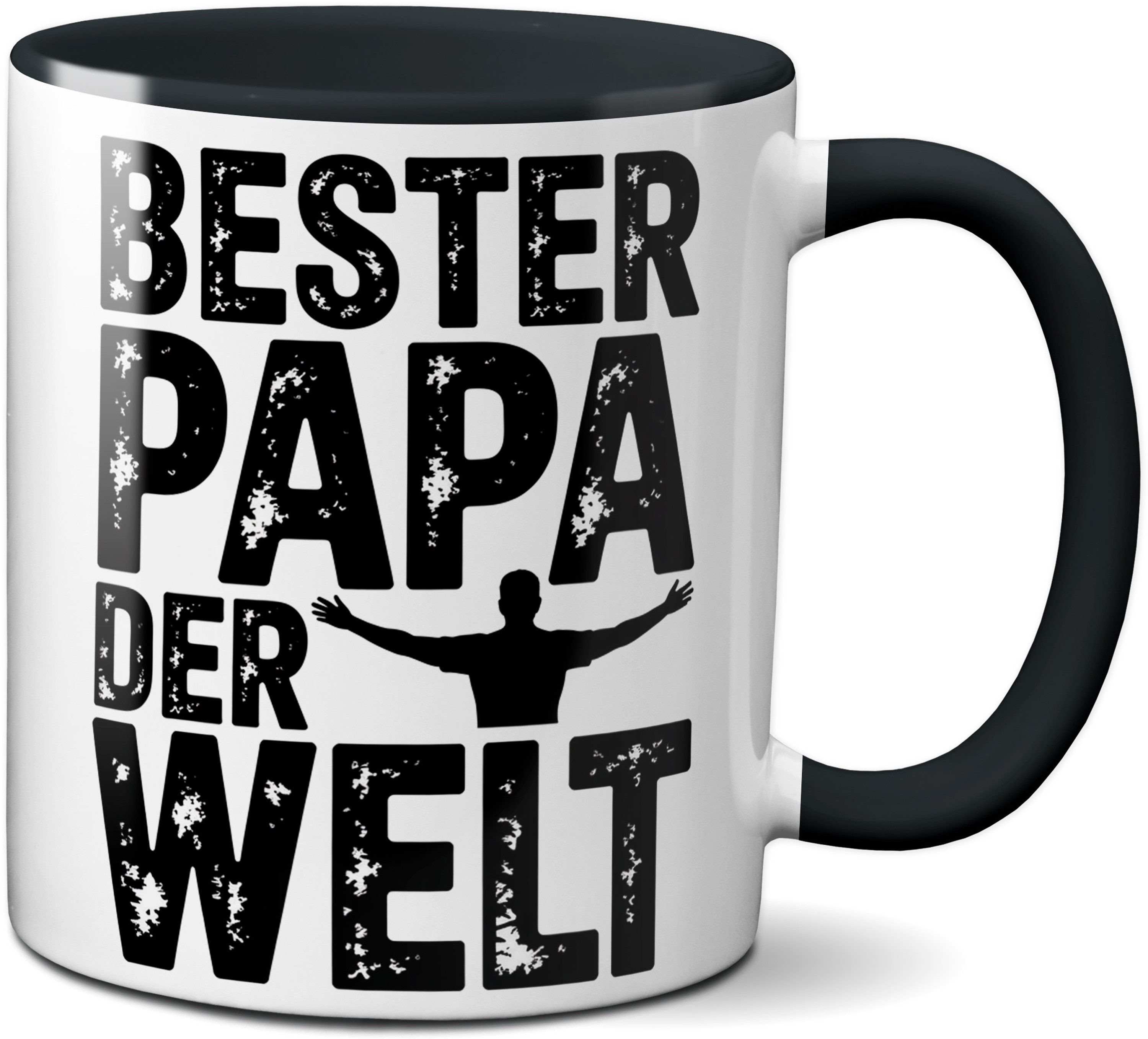 TASSENKING Tasse, Bester Papa der Welt (ausgebreitete Arme) (weiß/schwarz)
