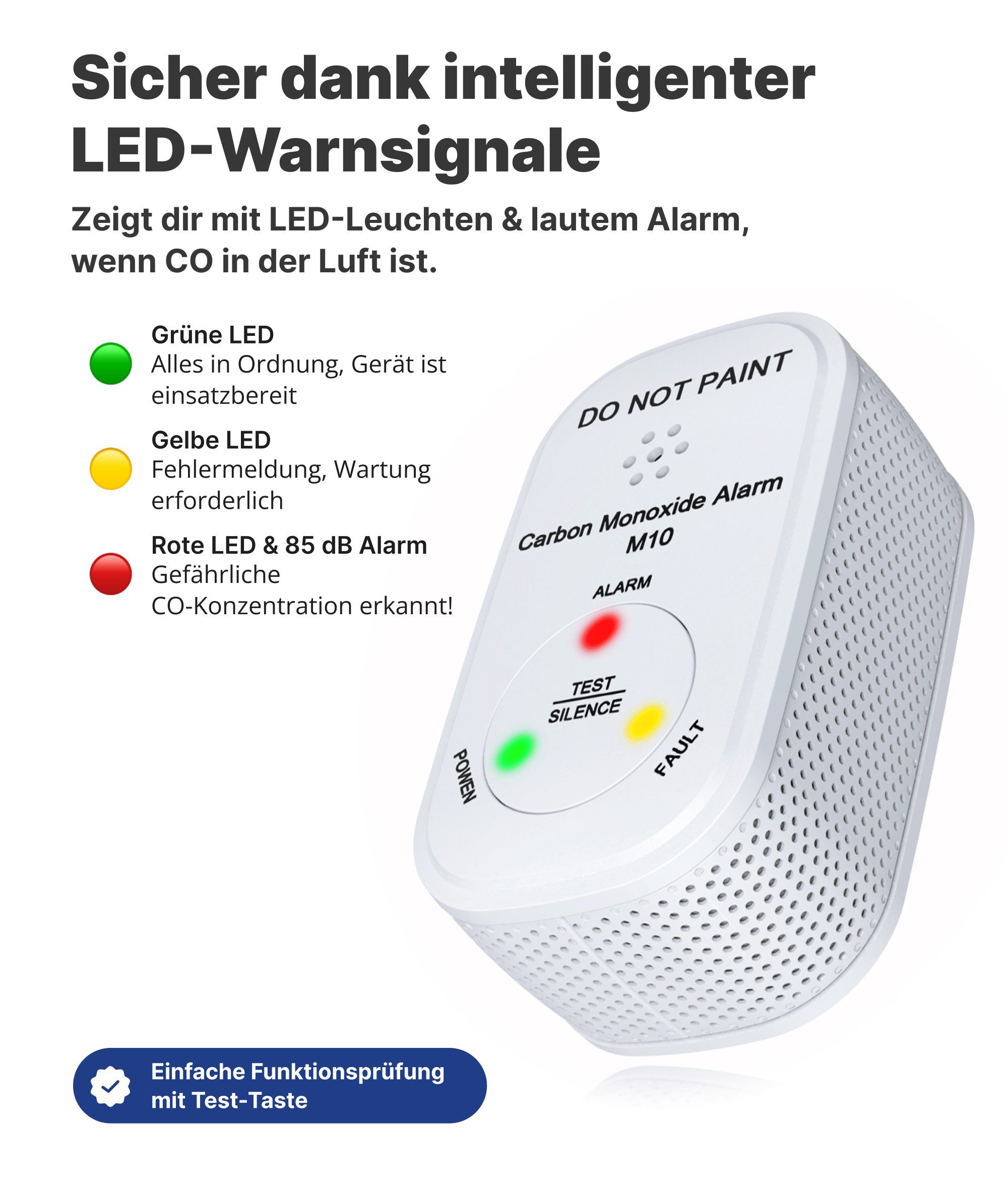 NEMAXX M10 Mini CO-Warnmelder 4er Set CO-Melder (Elektrochemischer Sensor/integrierte Batterie/10 Jahre Lebensdauer)