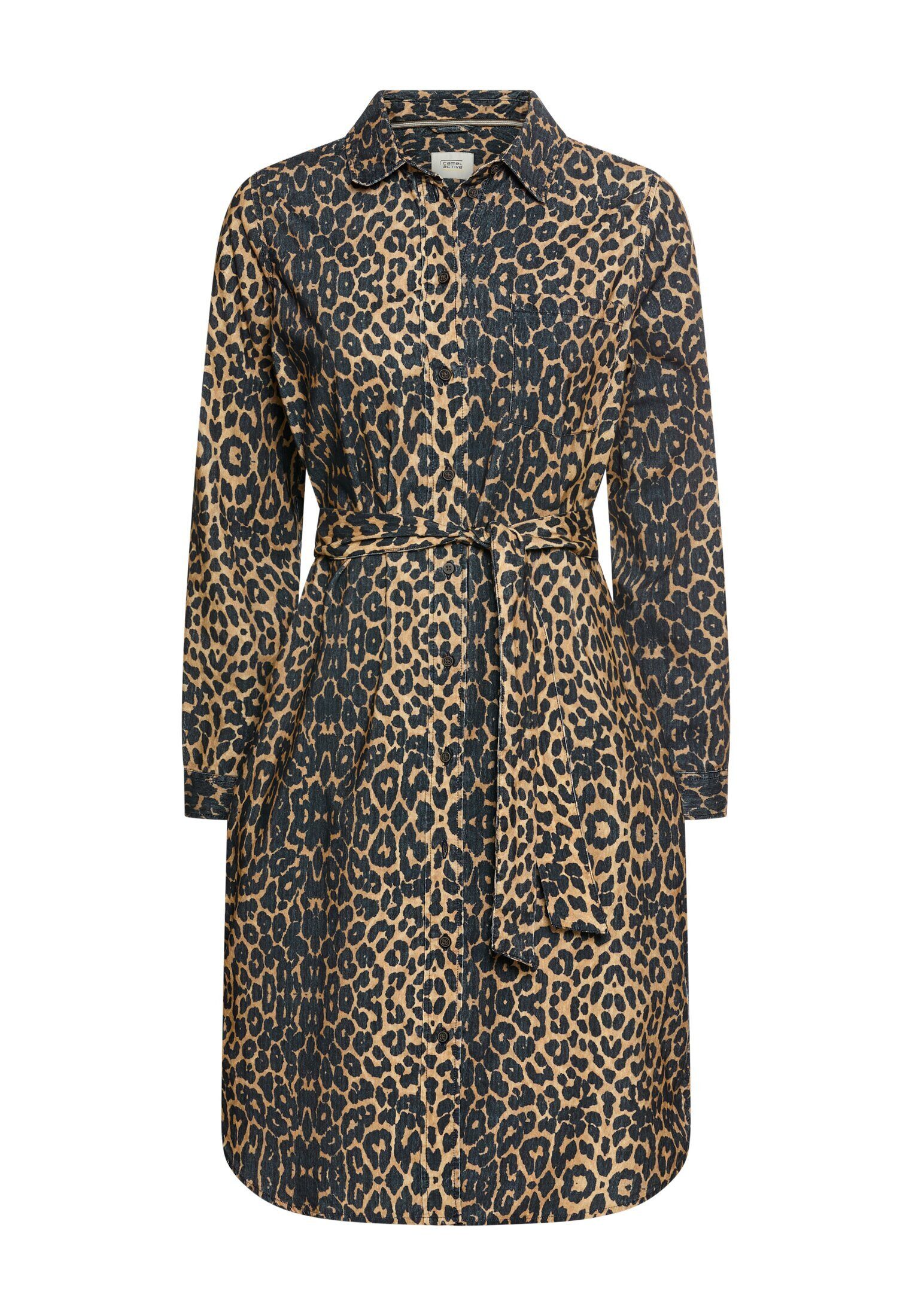 camel active Blusenkleid Baumwollkleid mit Bindegürtel Langarm (1-tlg)