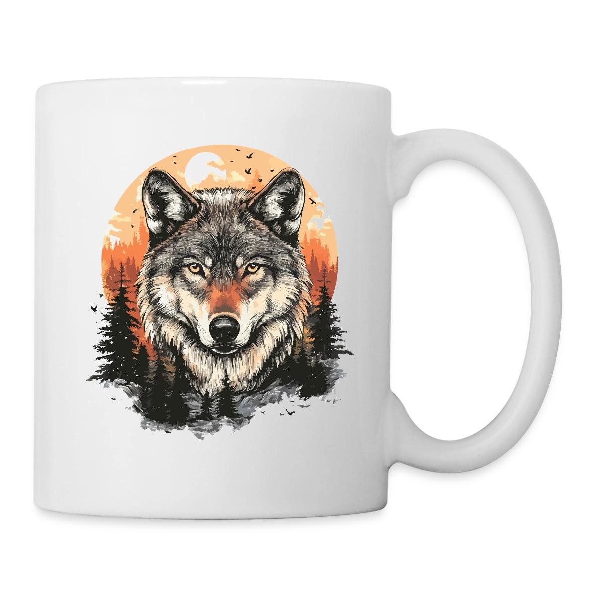 Spreadshirt Tasse Wolf Im Wald, Kraftvolles Tiermotiv Tasse, Keramik