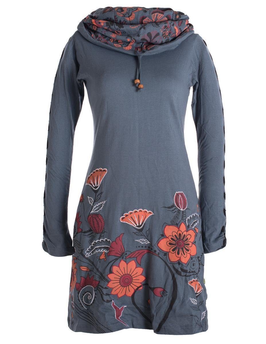 Vishes Midikleid Langärmliges Blumenkleid mit Schalkragen günstig online kaufen
