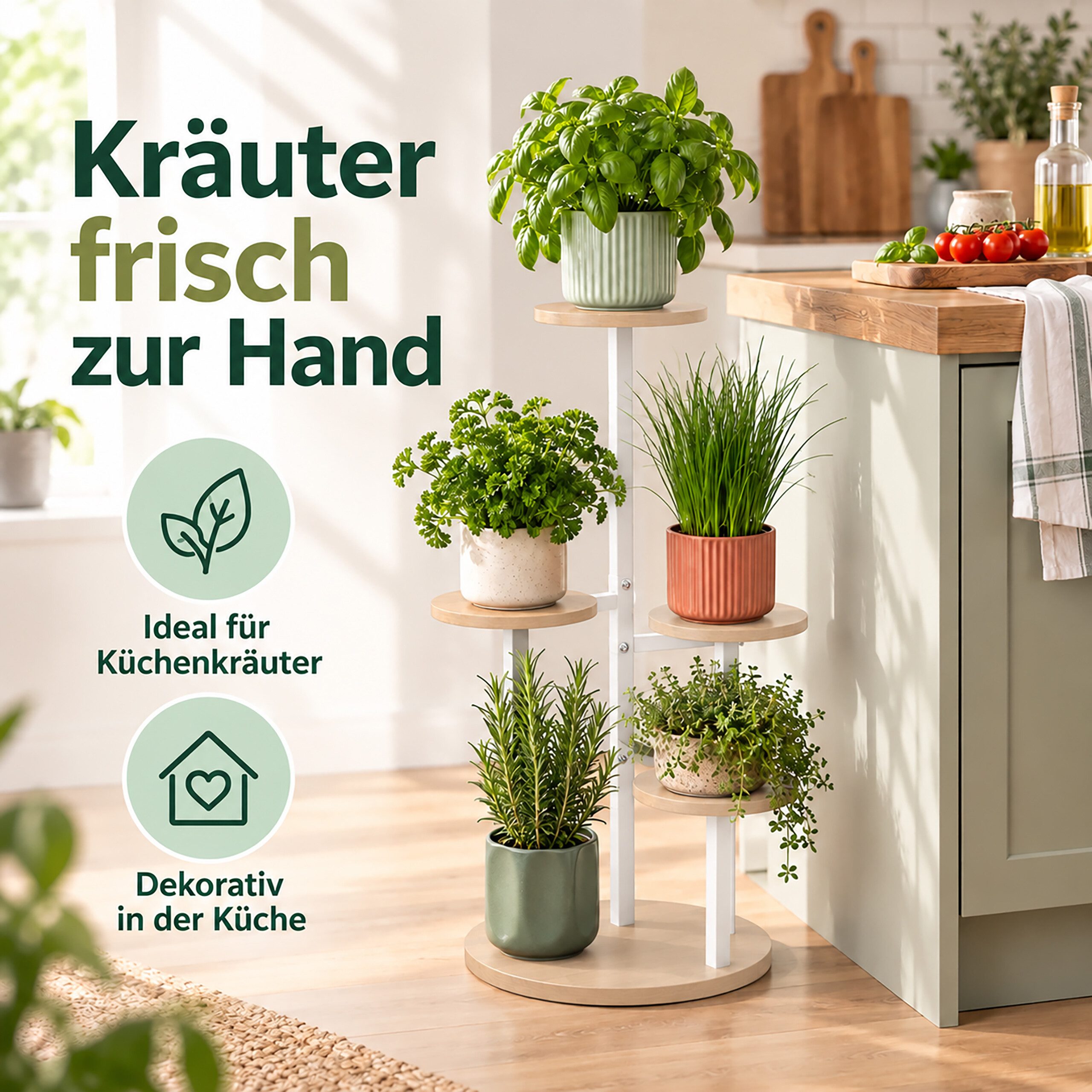 relaxdays Blumenständer Pflanzenständer mit 5 runden Ablagen (1 St), Natur-Weiß – Bild 5 von 5