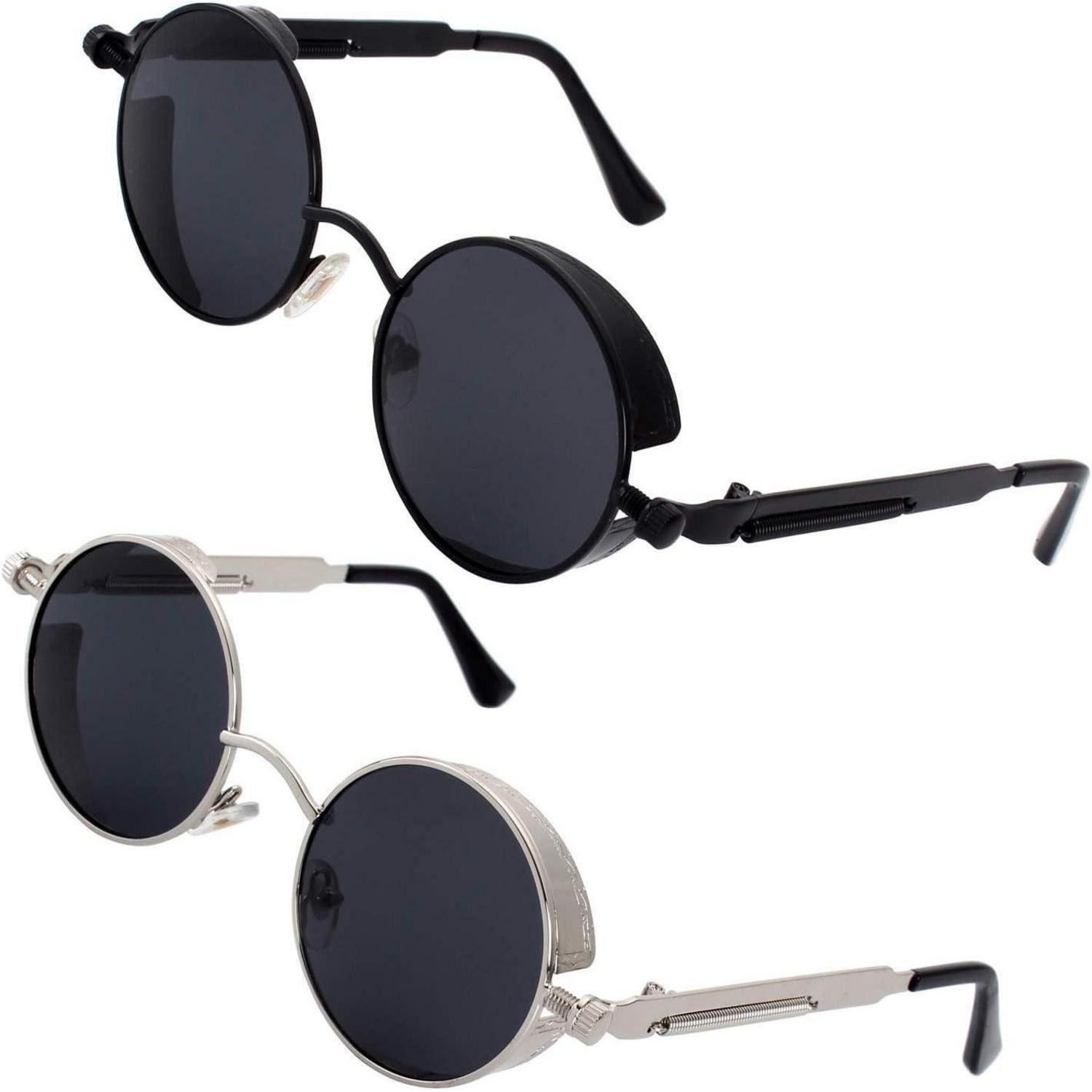 LuxusKollektion Retrosonnenbrille Sonnenbrille retro rund Steampunk 1.2 Schwarz Grau & Silber Grau (1-St)